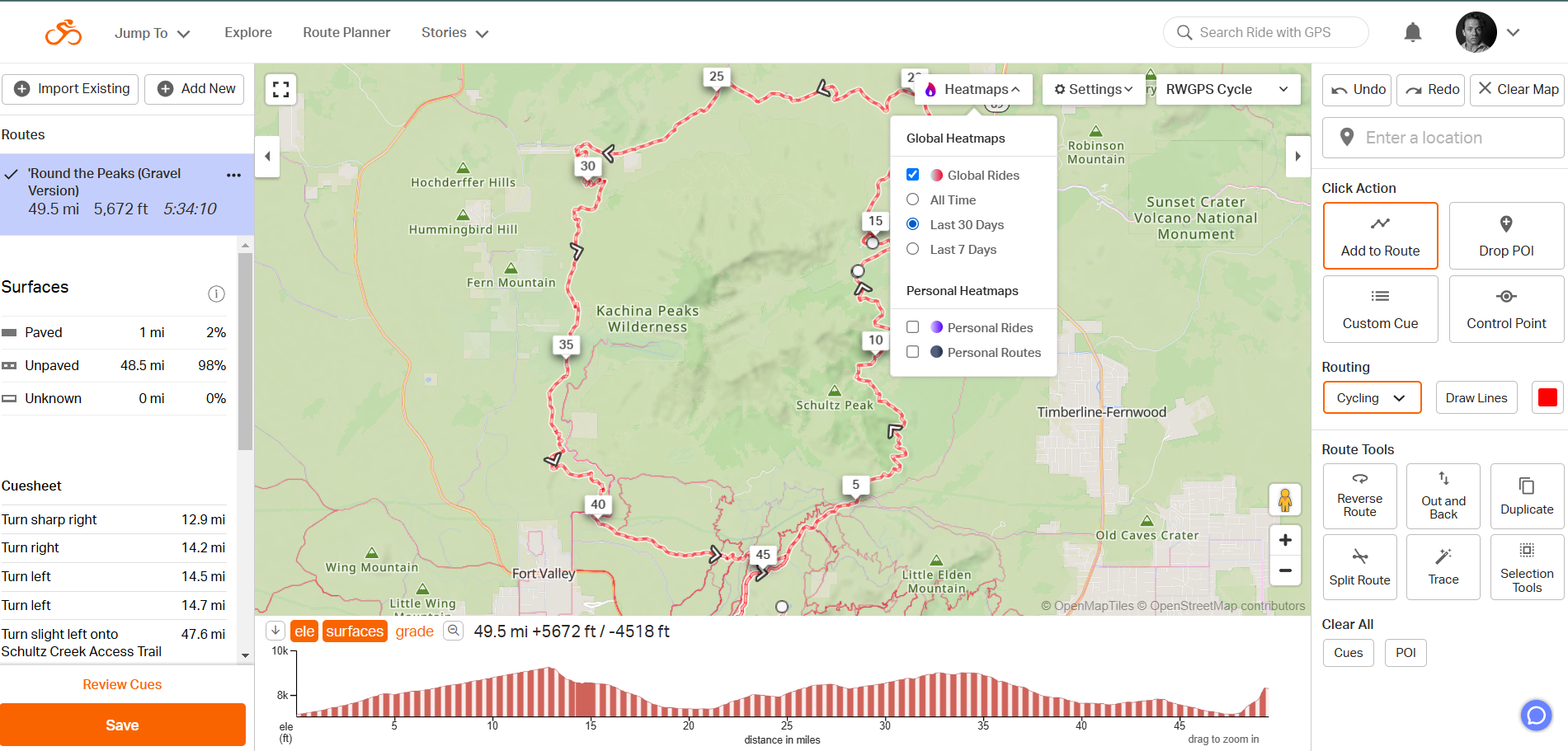 desktop screenshot of Ride With GPS cycling navigation app