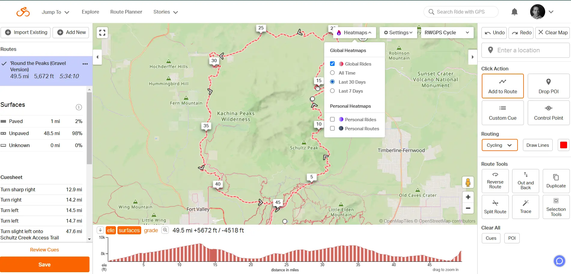 desktop screenshot of Ride With GPS cycling navigation app