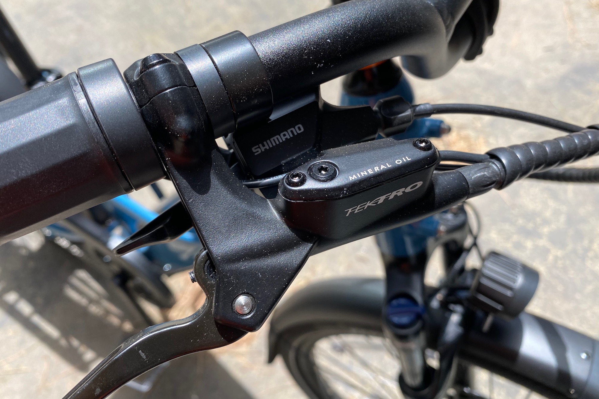 The Tektro hydraulic disc brakes on the Rad Power Radster Road electric commuter bike