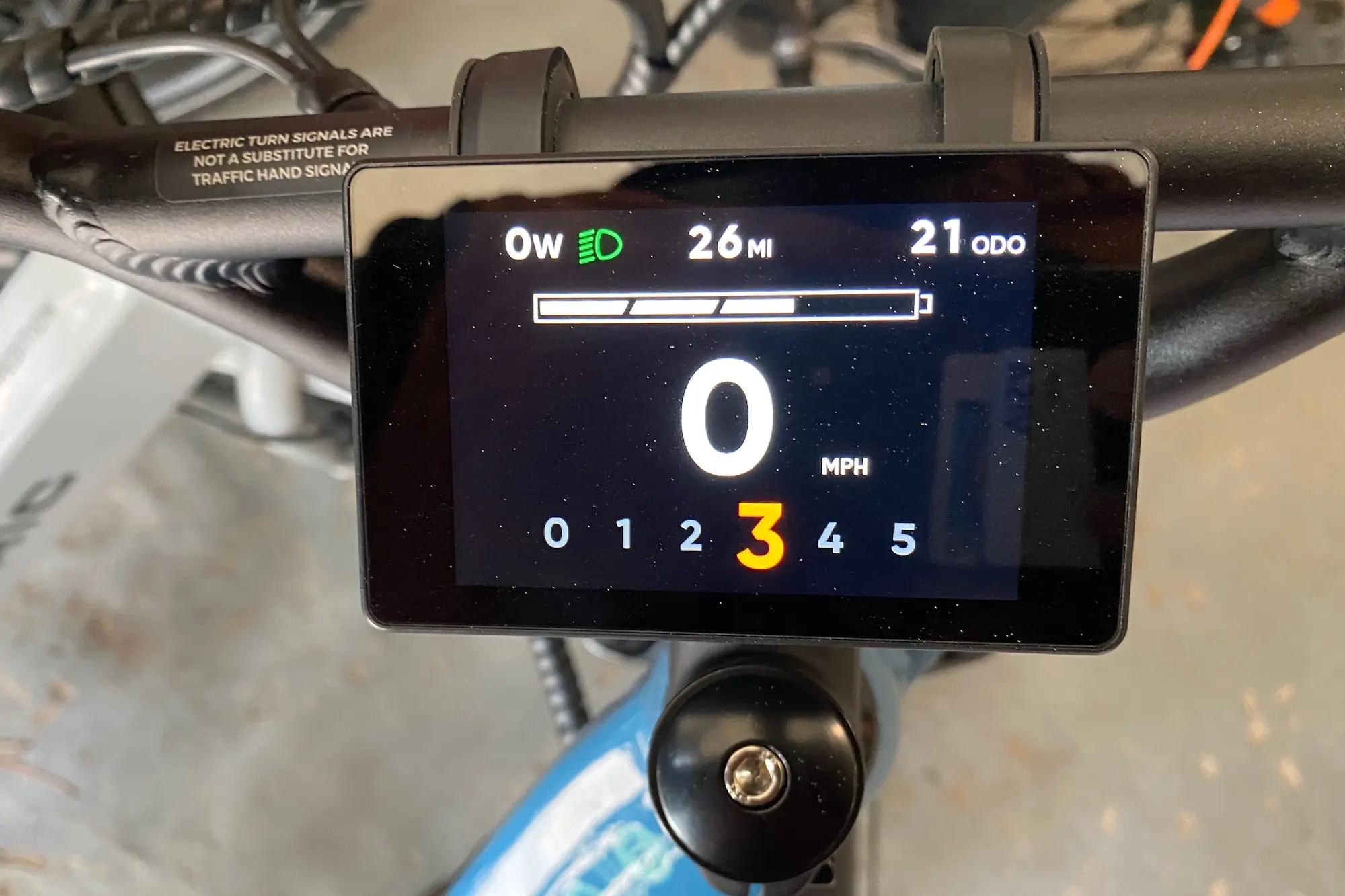 The display screen on the Rad Power Radster Road electric commuter bike