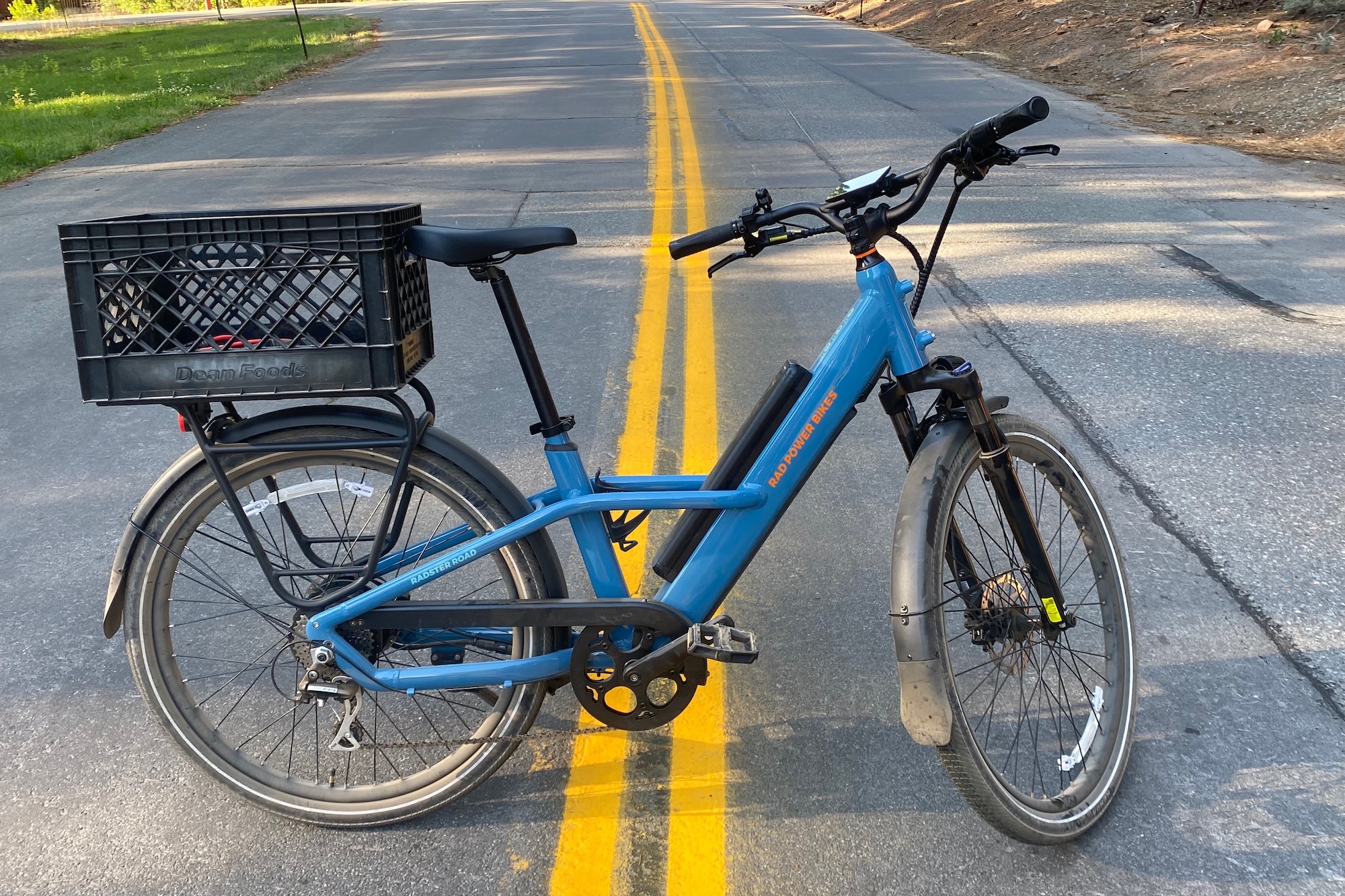 The Rad Power Radster Road parked in the street in front of the author's house