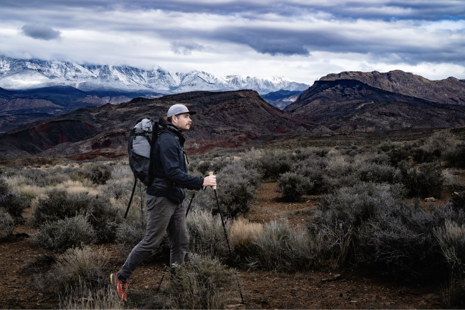 the author hiking in utah wearing the pack