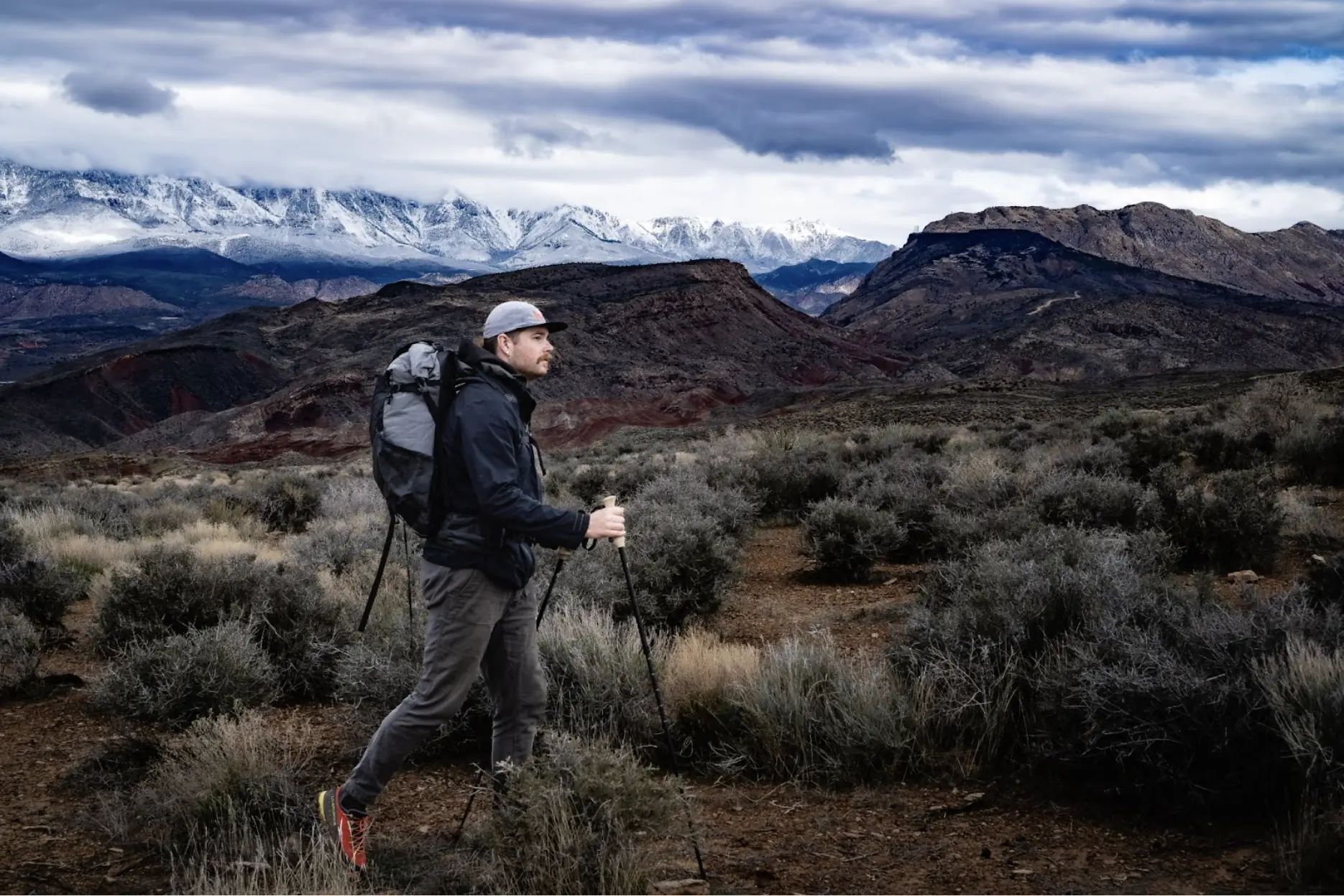 the author hiking in utah wearing the pack