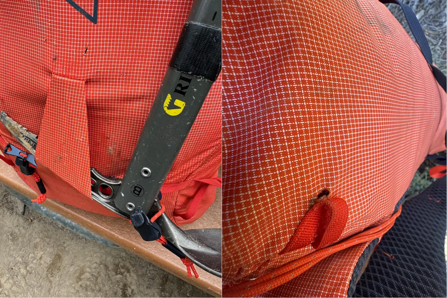 Closeup view of blue ice stache showing a hole