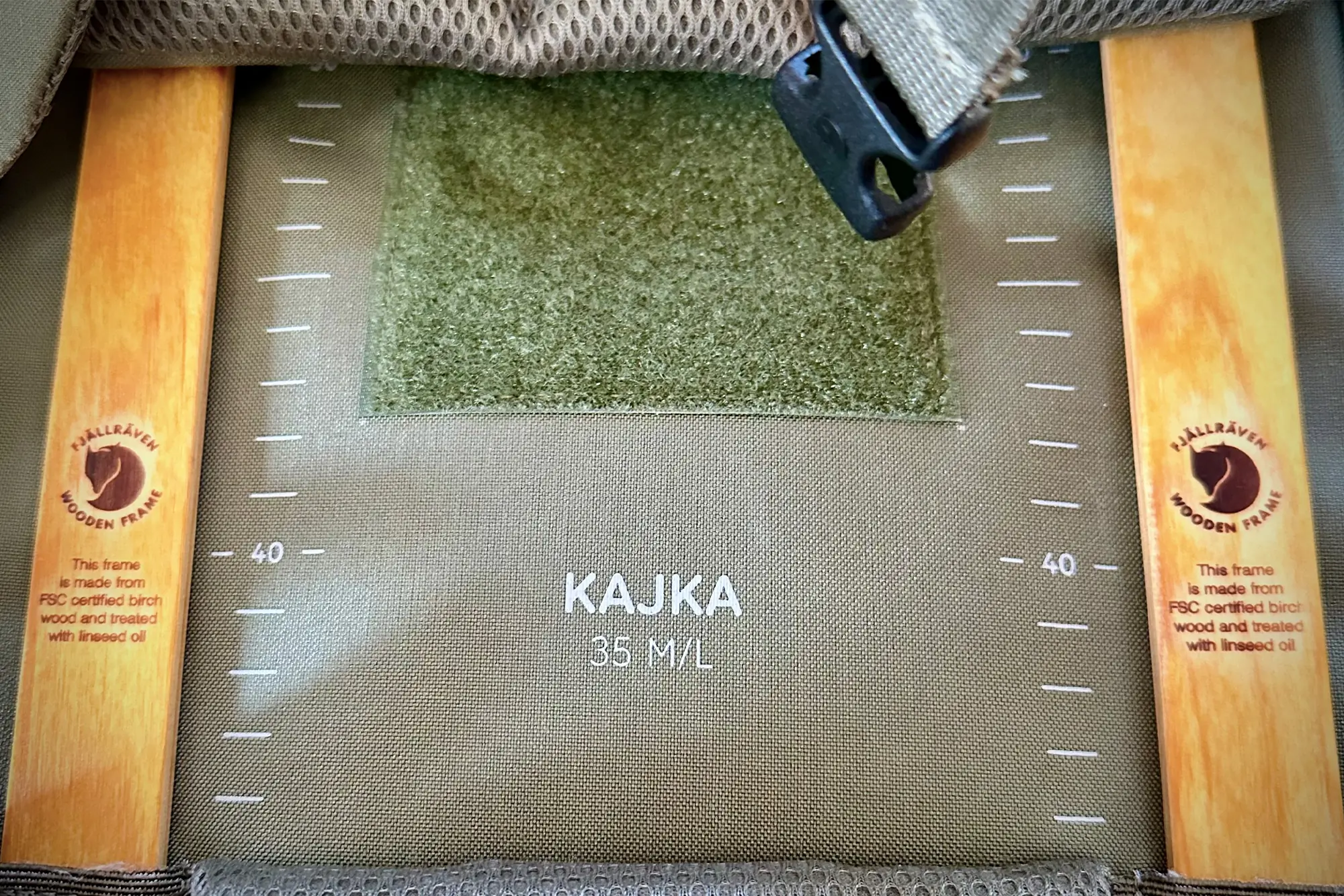 close up of fjallraven kajka 35 pack frame
