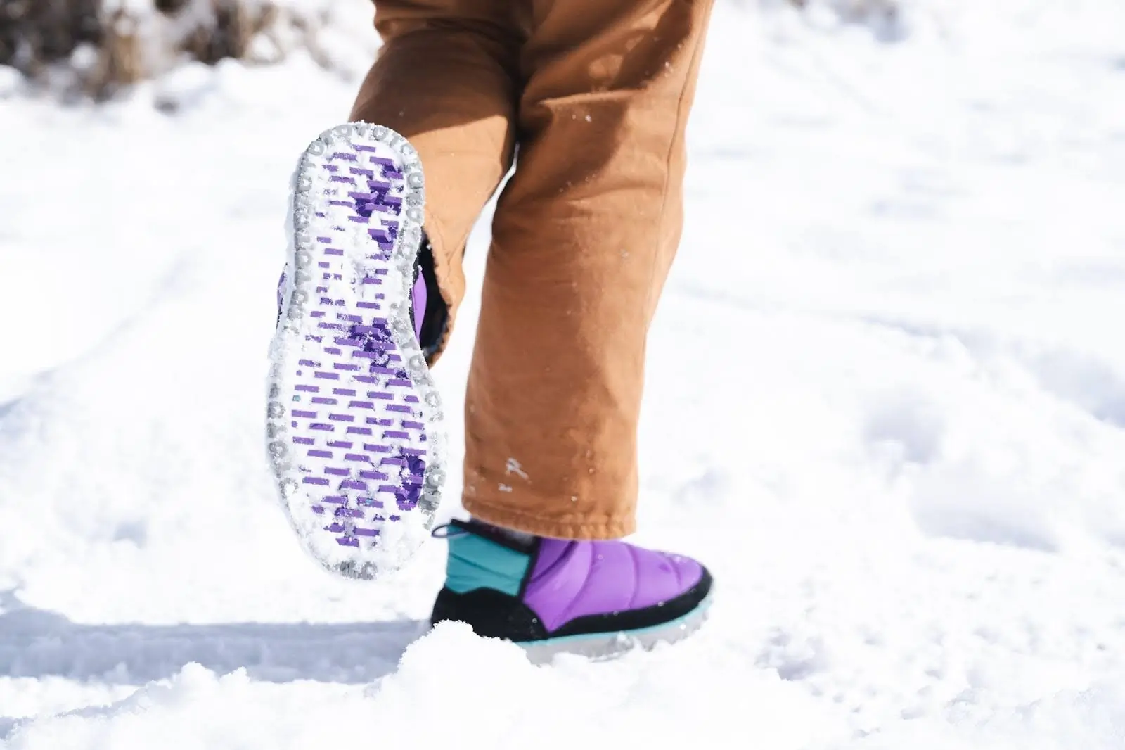 close up of rubber tread on l.l. bean womens mountain classic quilted booties