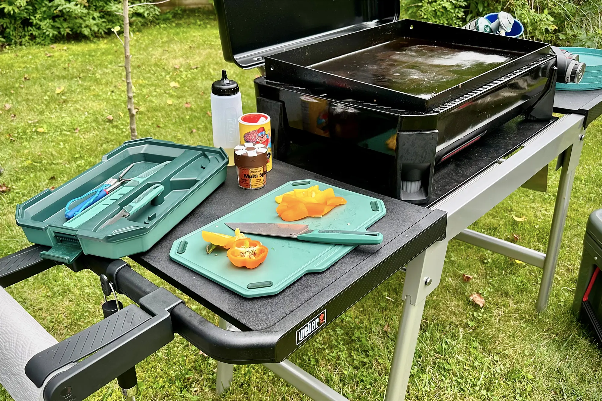 weber traveler 22 griddle and prep area