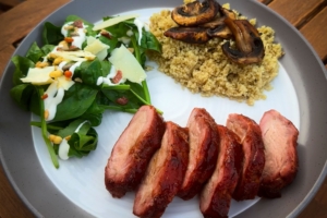 Mountain lion steaks with rice and salad
