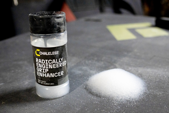 Chalkless Grip Enhancer on a bouldiring pad