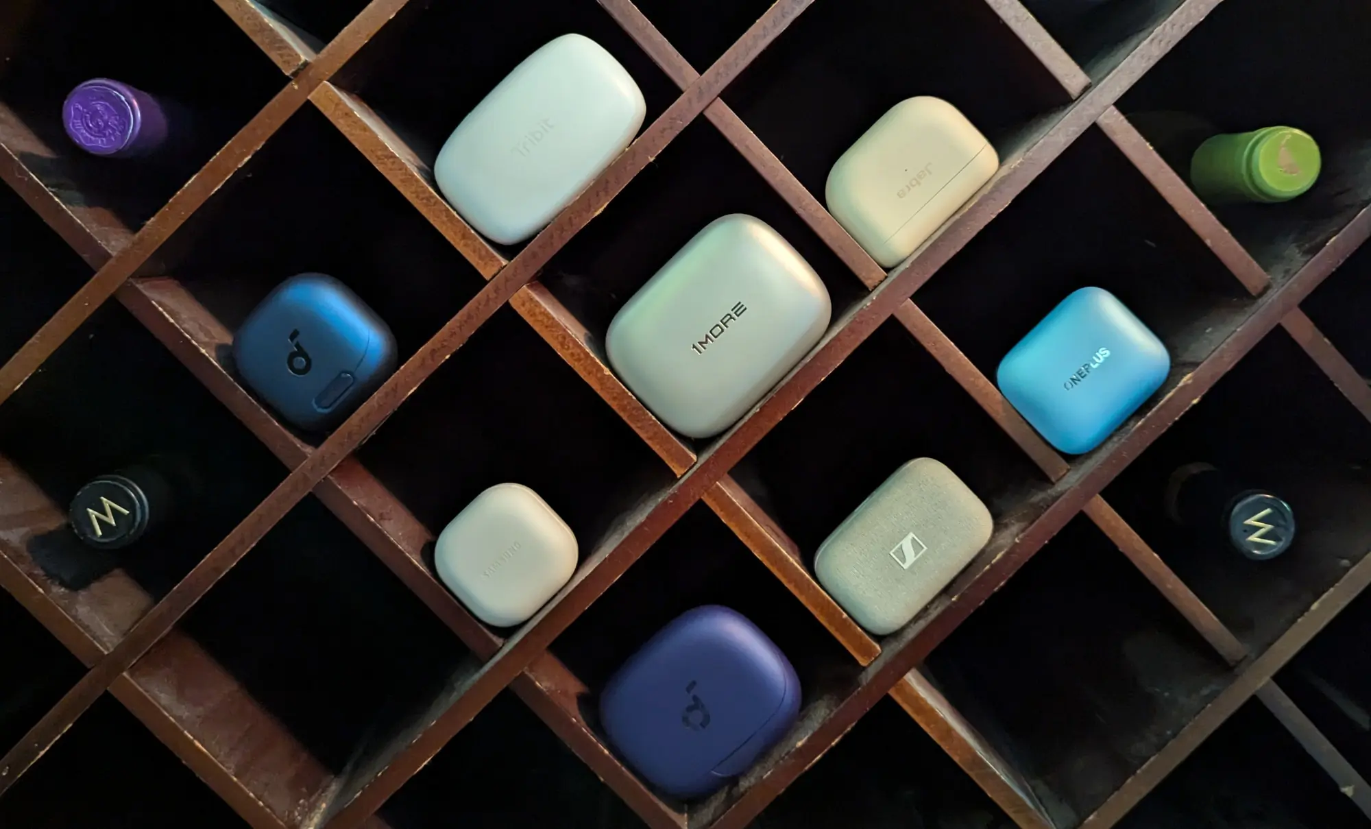 Gear Junkie - Best Wireless Earbuds - group wine rack
