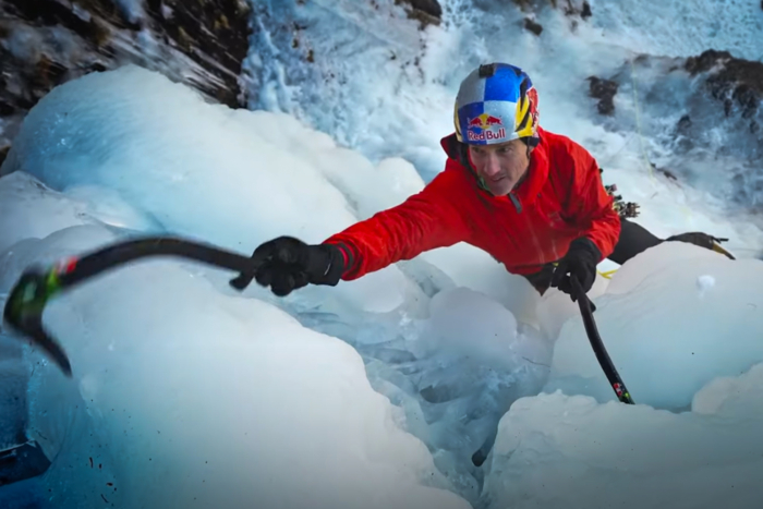 Will Gadd climbing with the Black Diamond Hydra ice tool