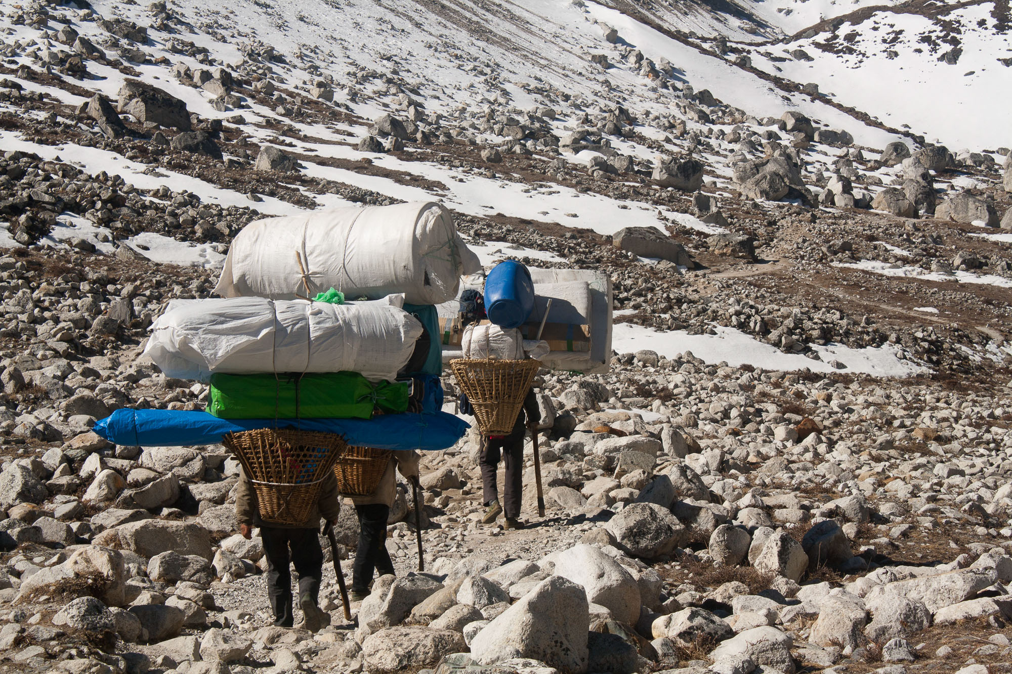 Sherpas hauling loads