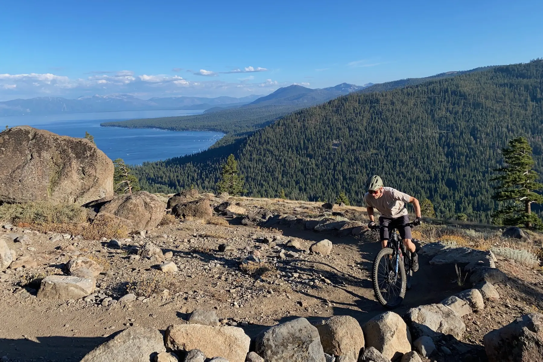 Mountain biking up a trail in the Crankbrothers Mallet Trail Boa