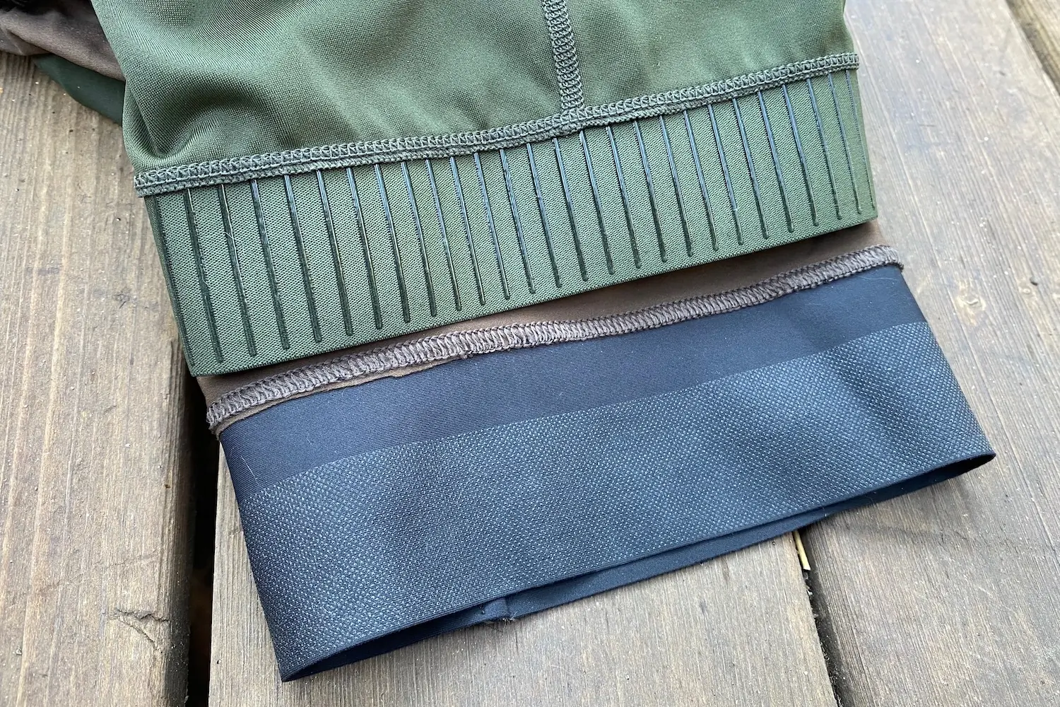 A close look at the leg grippers on the Specialzied Foundation Bibs and the Ornot Cargo bibs for comparison.