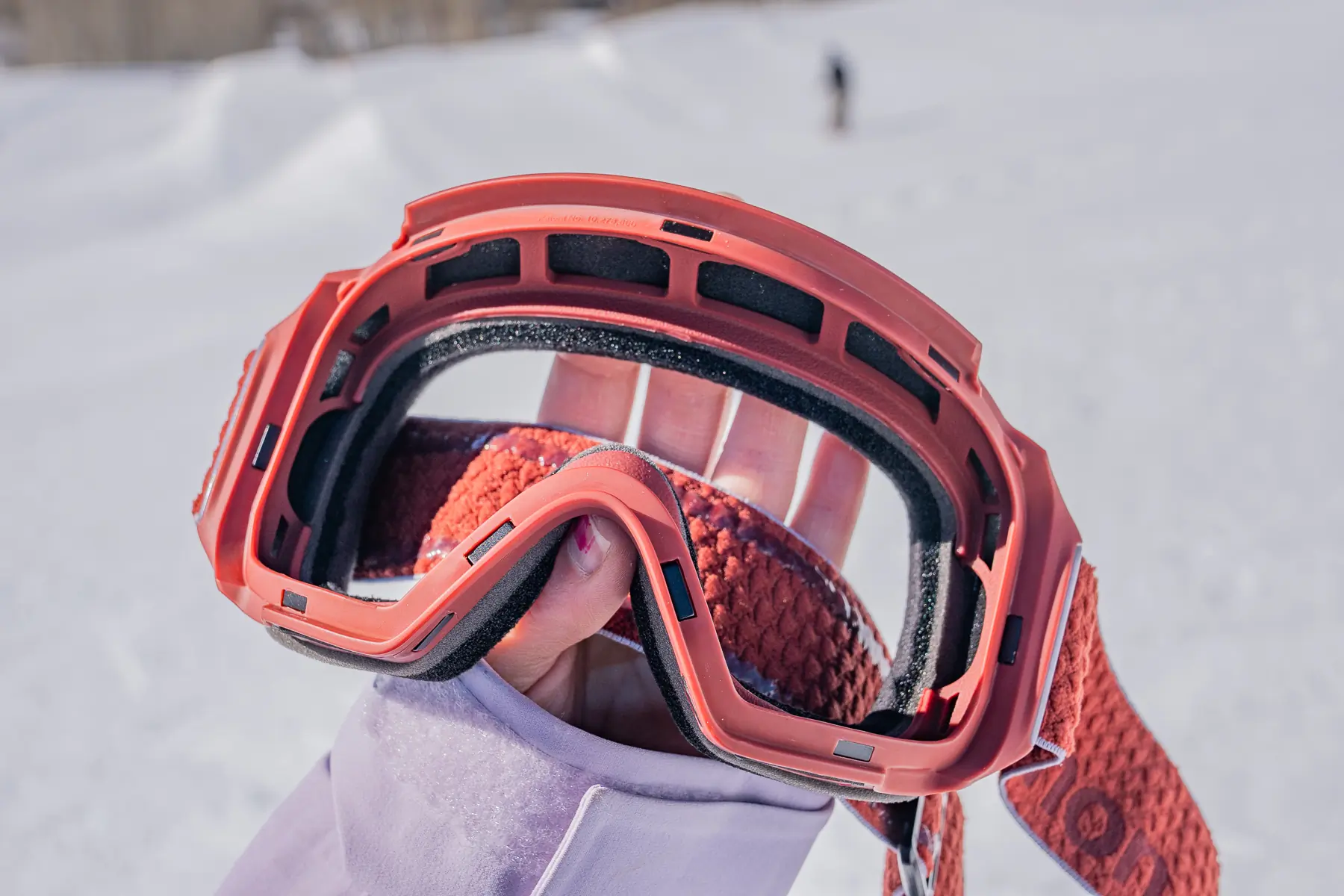 close-up of goggle frame without lens and magnetic attachments 
