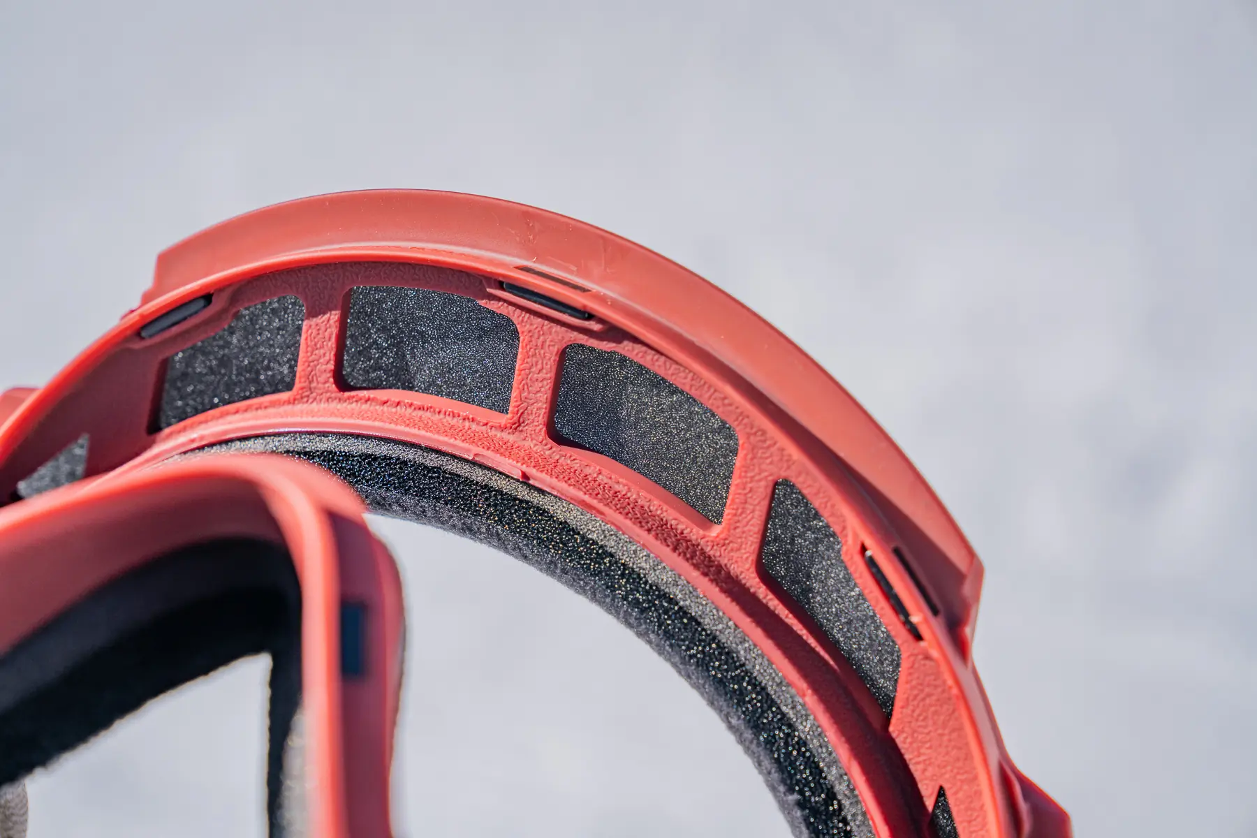 Interior frame view of the ventilation foam on a snow goggle; (photo/Eric Phillips)