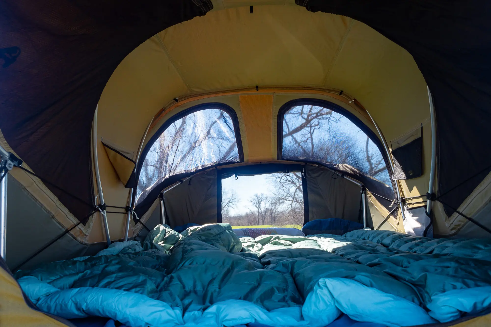 Interior view of the Thule Approach M rooftop tent from the door