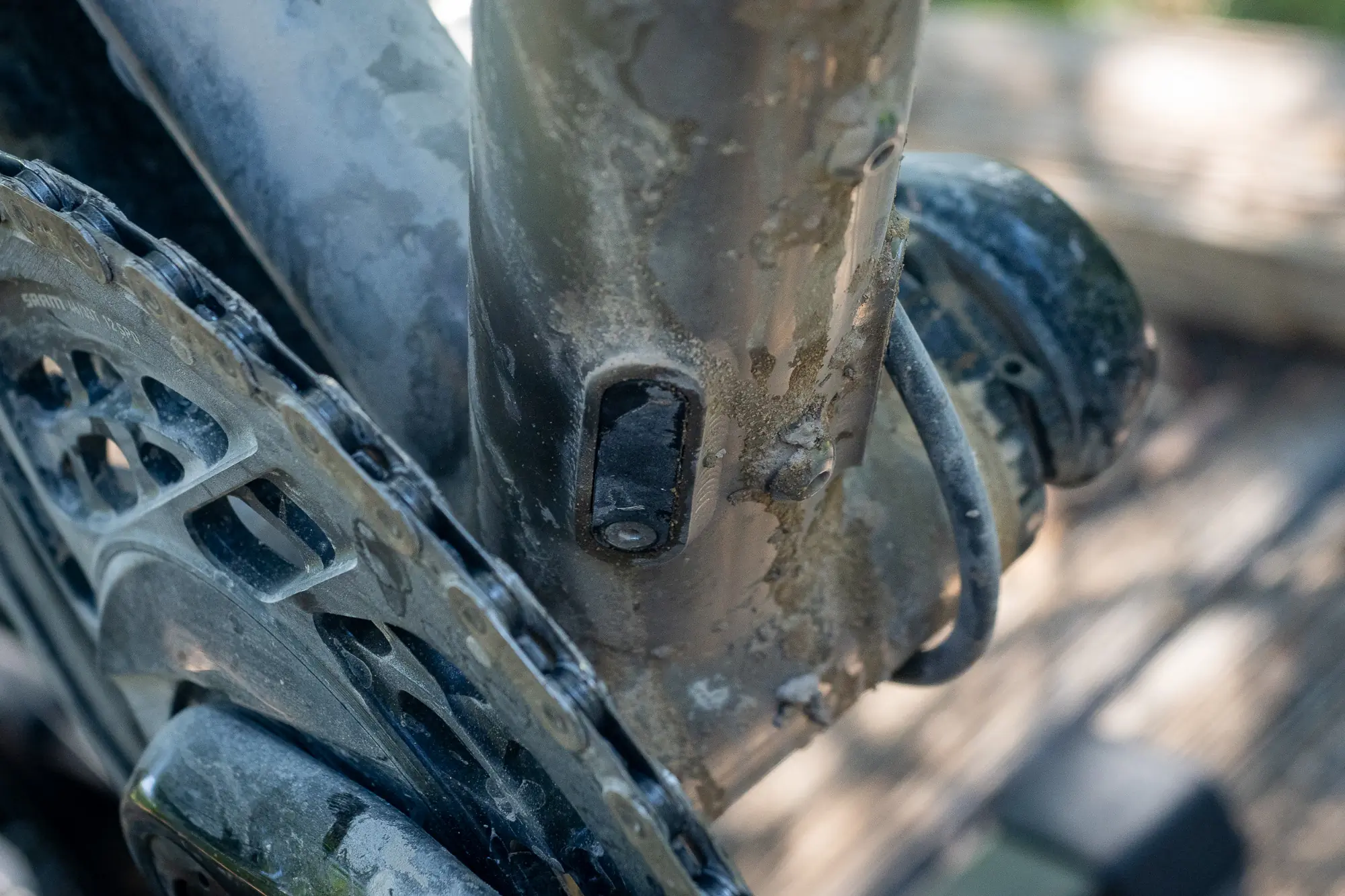 BlackHeart Bike Co. Allroad Ti bottom bracket area showing cable port