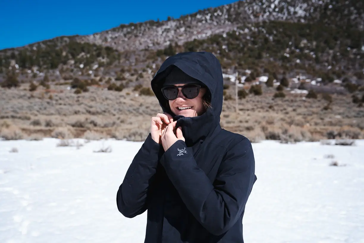 Meghan LaHatte testing the Arc'teryx Patera Parka in the Roaring Fork Valley