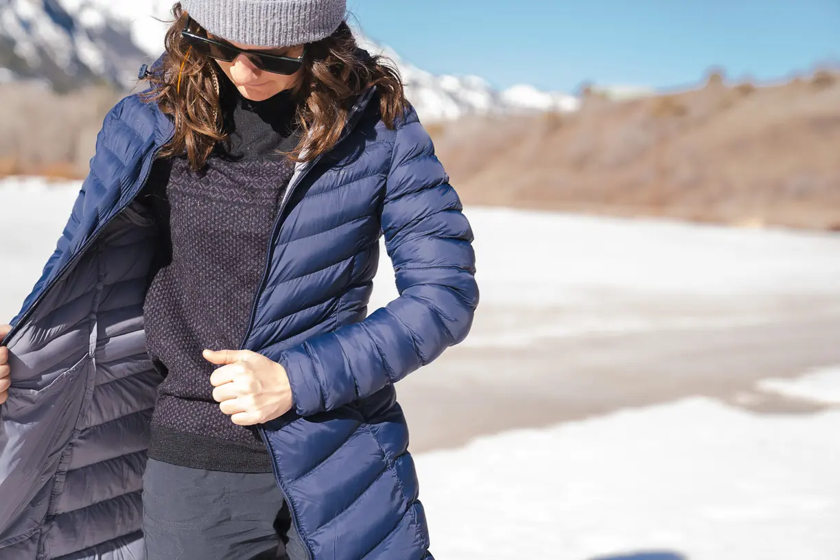 midlayer sweat beneath a down jacket 