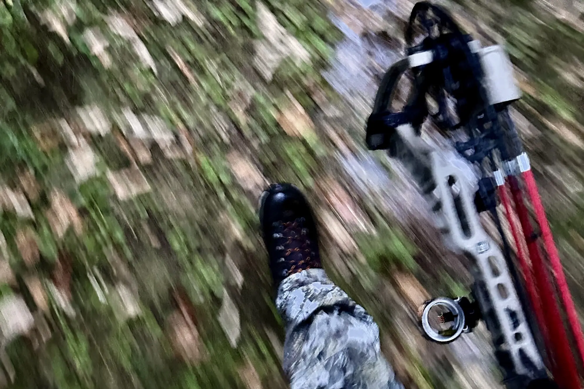 focus on one meindl air revolution alpine 1.5 light hiker boot with blurred background 