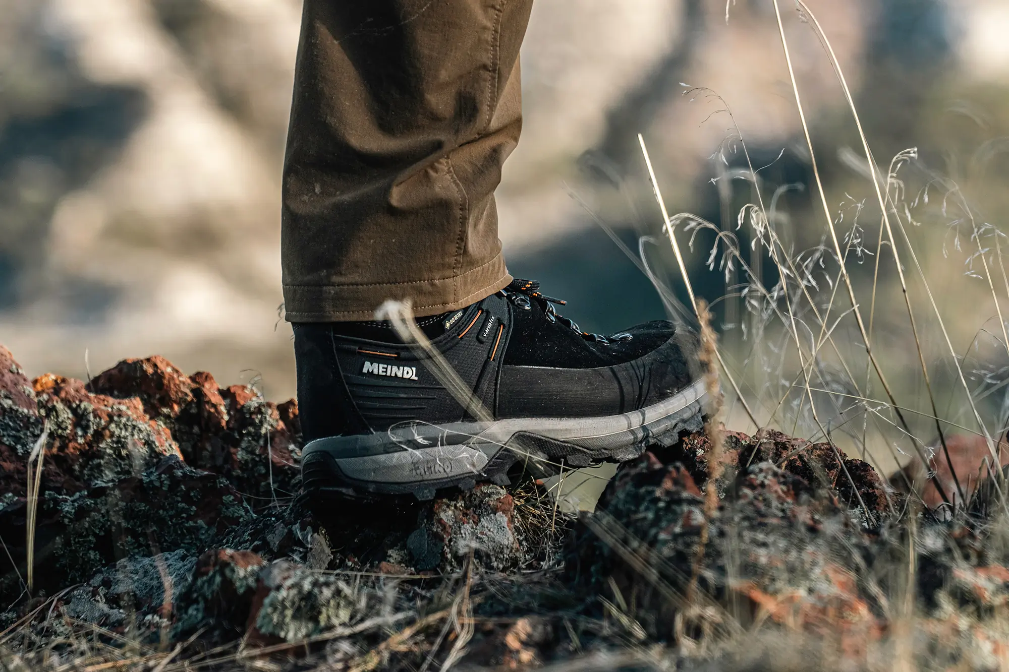 feet close up of man wearing meindl alpine 1.5 light hiker