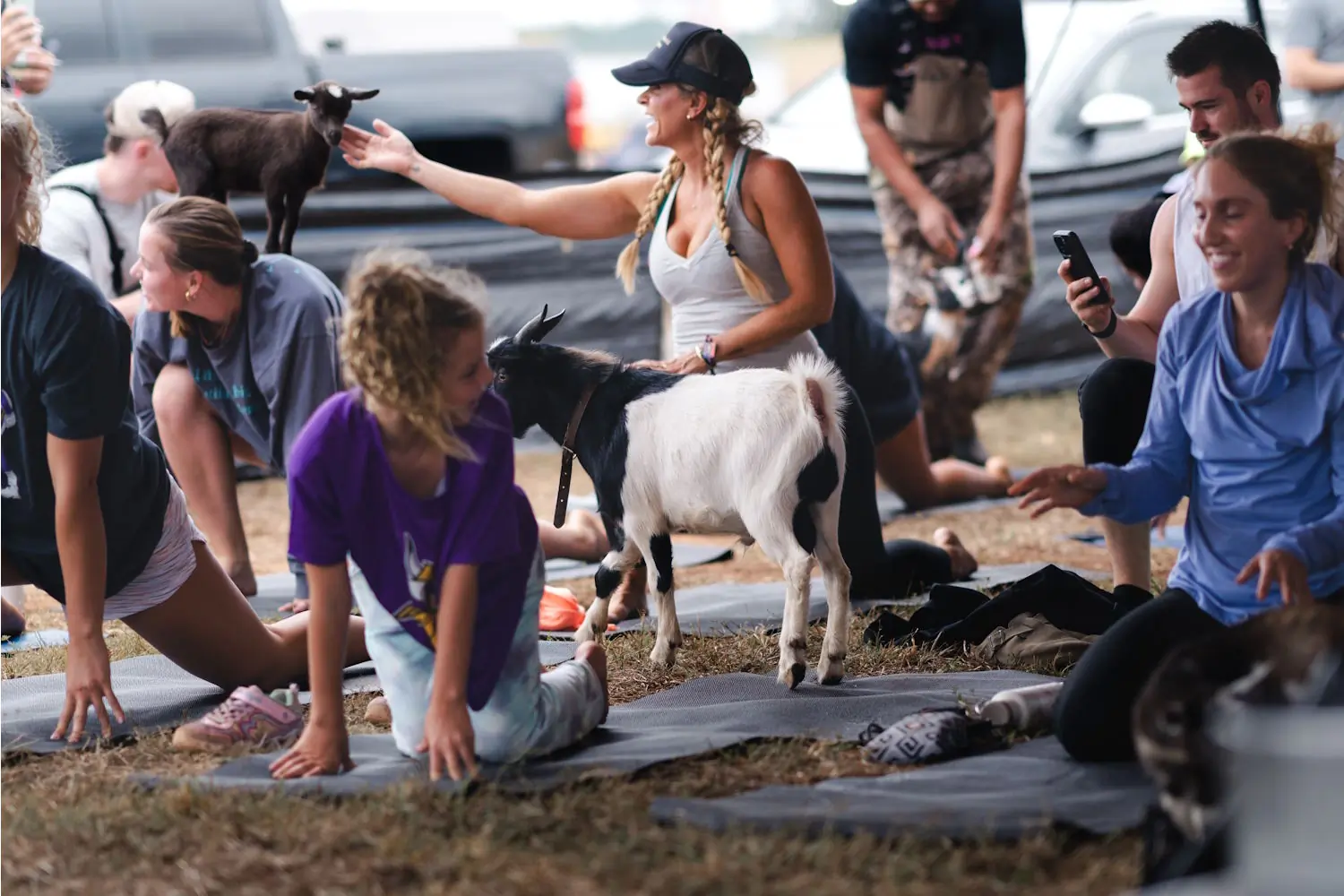 People practicing yoga at the running mang festival