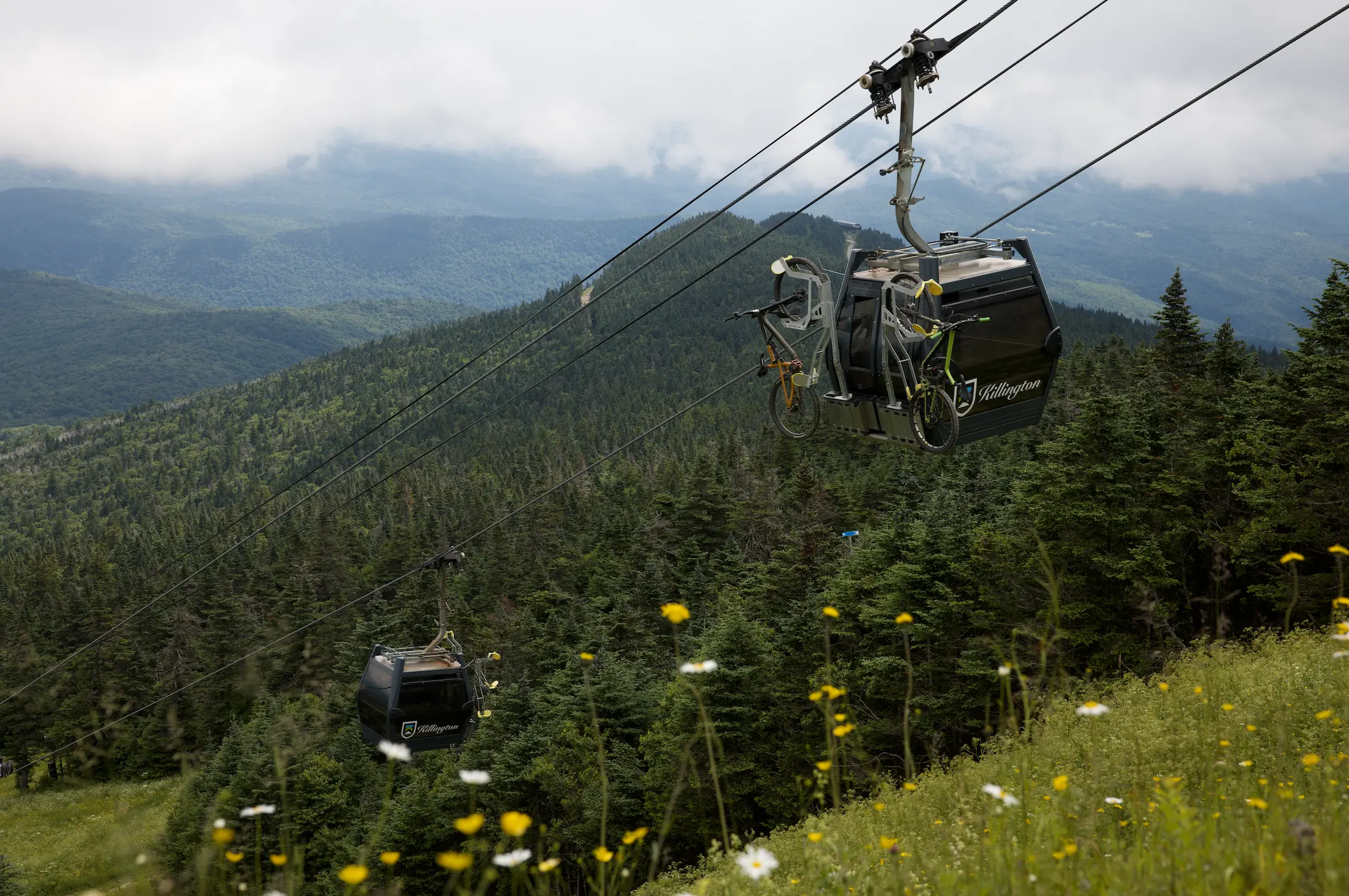 Lifts carrying mountain bikes at Killington Bike Park.