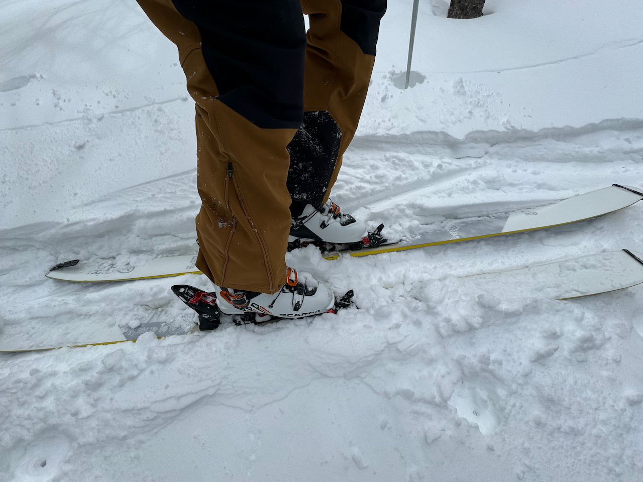man wearing wndr nocturne 88 skis on snow