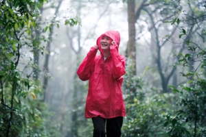 woman hiking in rain