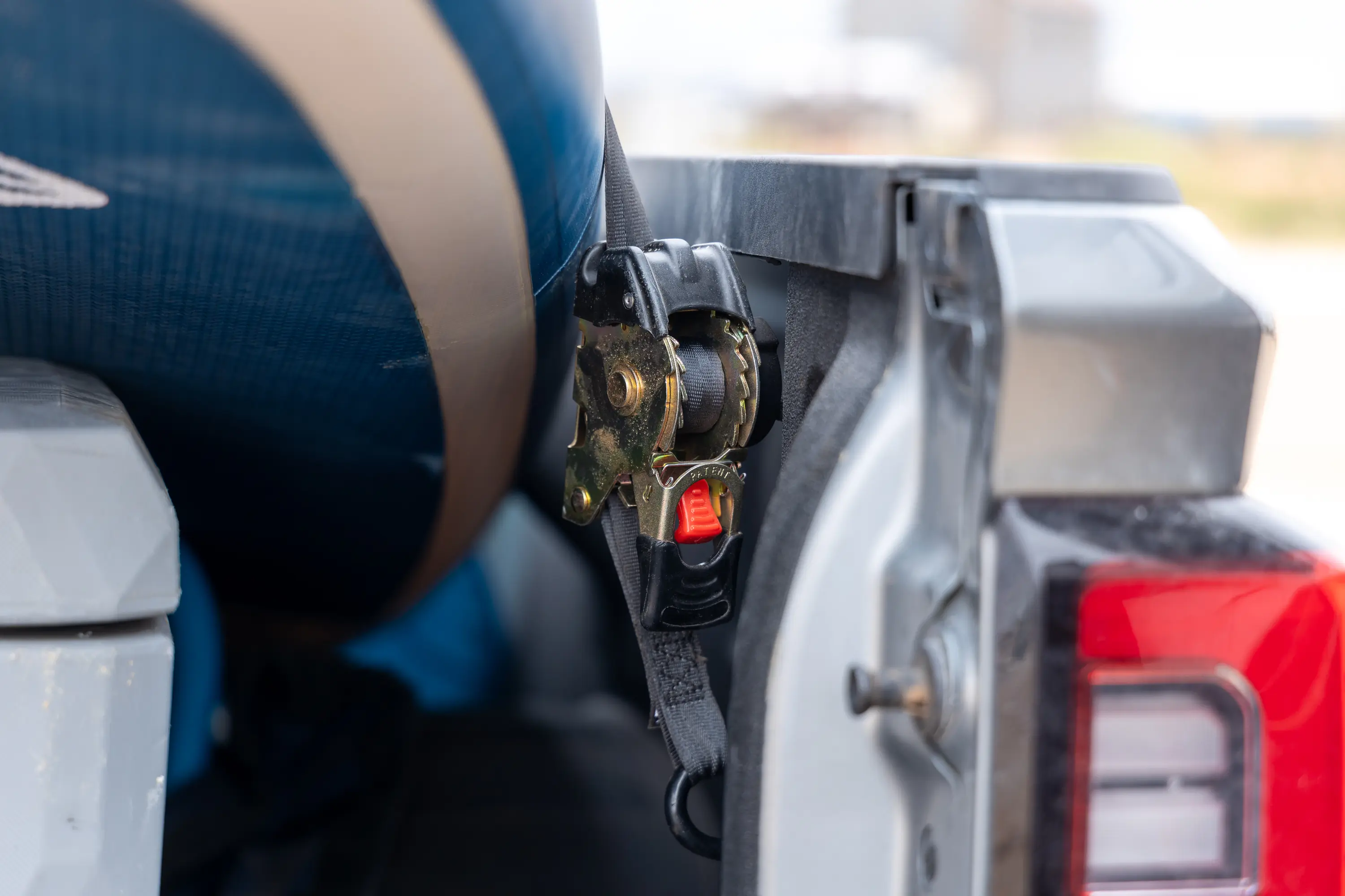 Testing the Uline Retractable Tie Downs 1" x 10'; (photo/Chip Jordan)