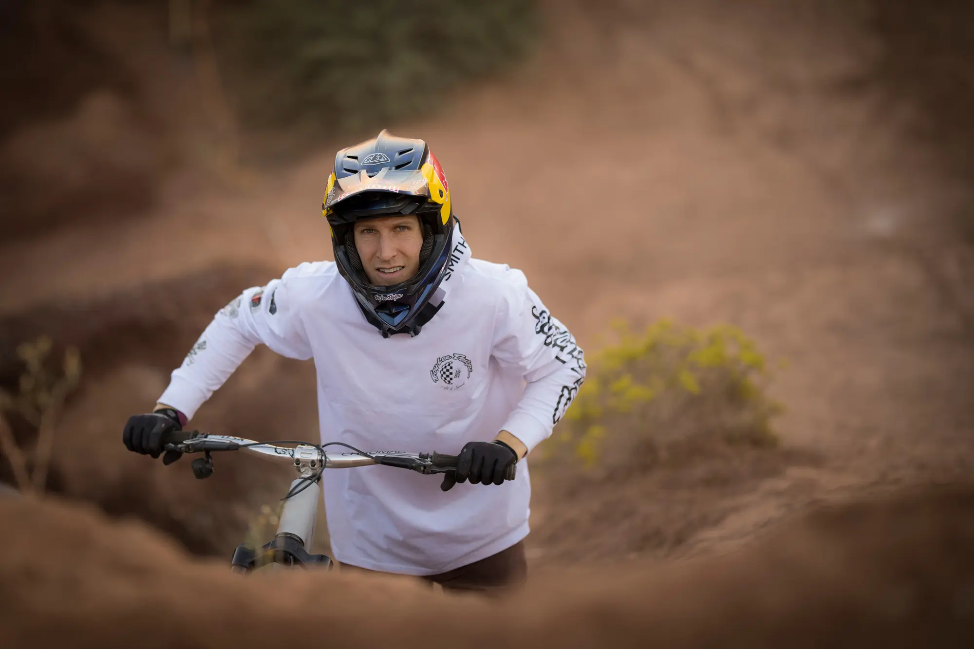 Brandon Semenuk of Canada hikes his bike at Red Bull Rampage in Virgin, Utah, USA on October 7, 2024. /
