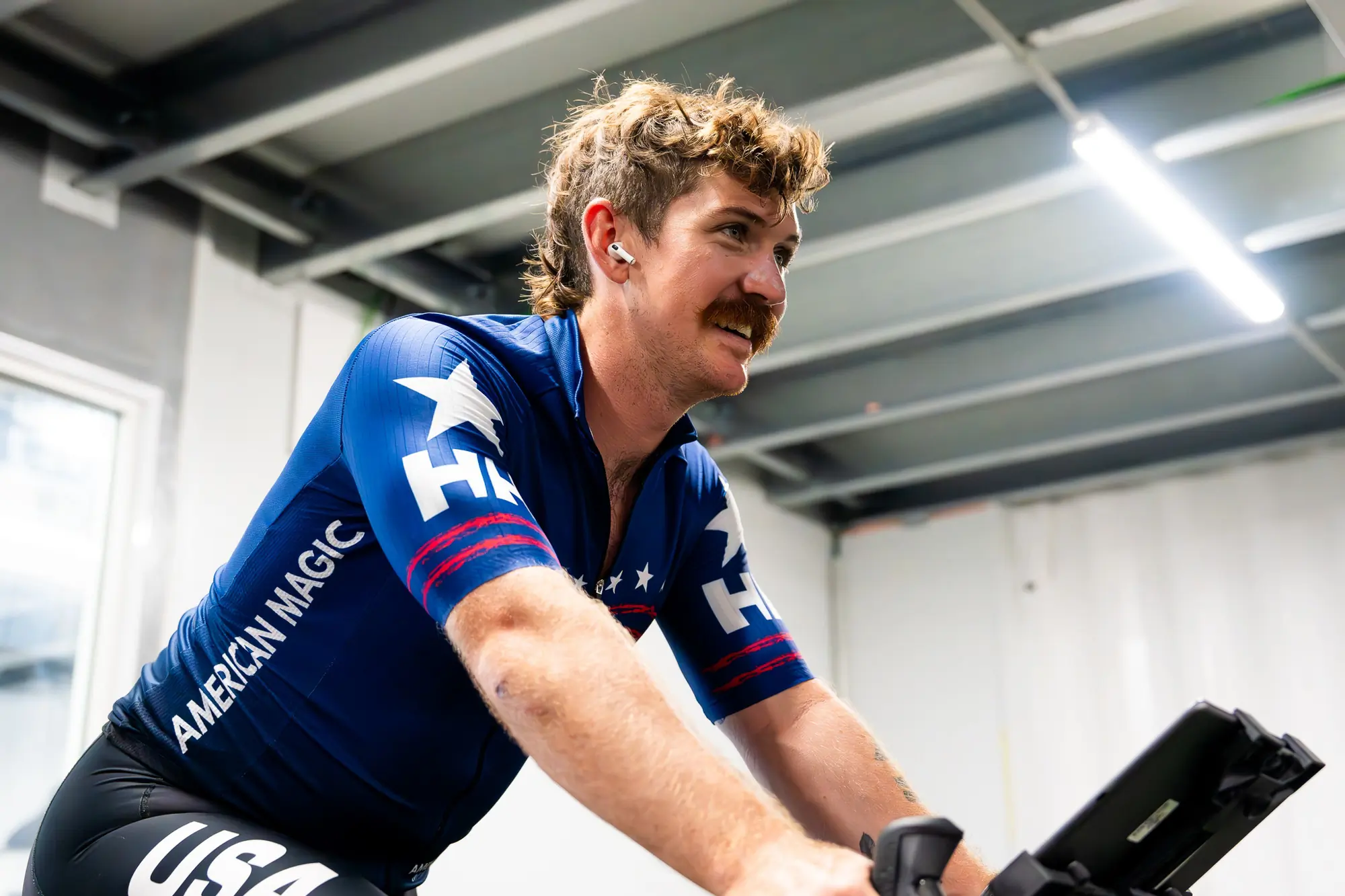 American Magic cyclor Ashton Lambie, 2024 America's Cup