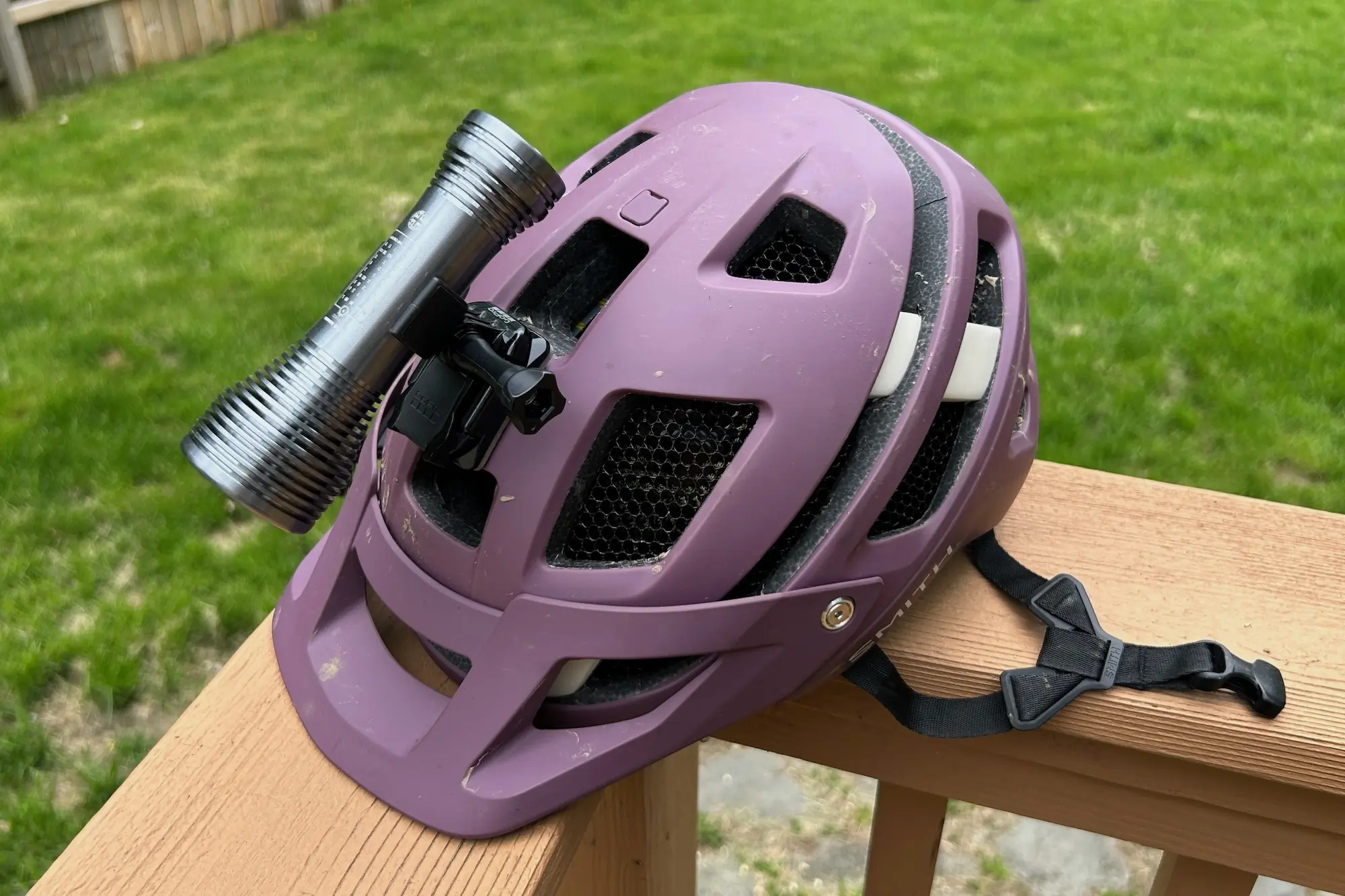 The Exposure Zenith Mk3 mounted on a mountain bike helmet