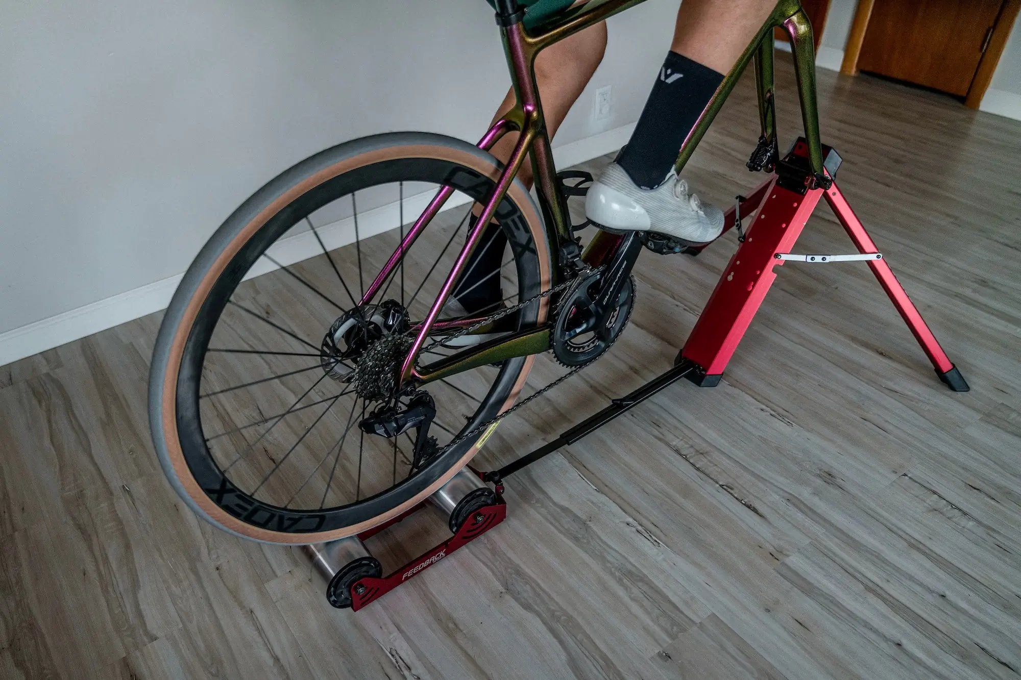Riding the Feedback Sports Omnium Over-Drive indoor bike trainer