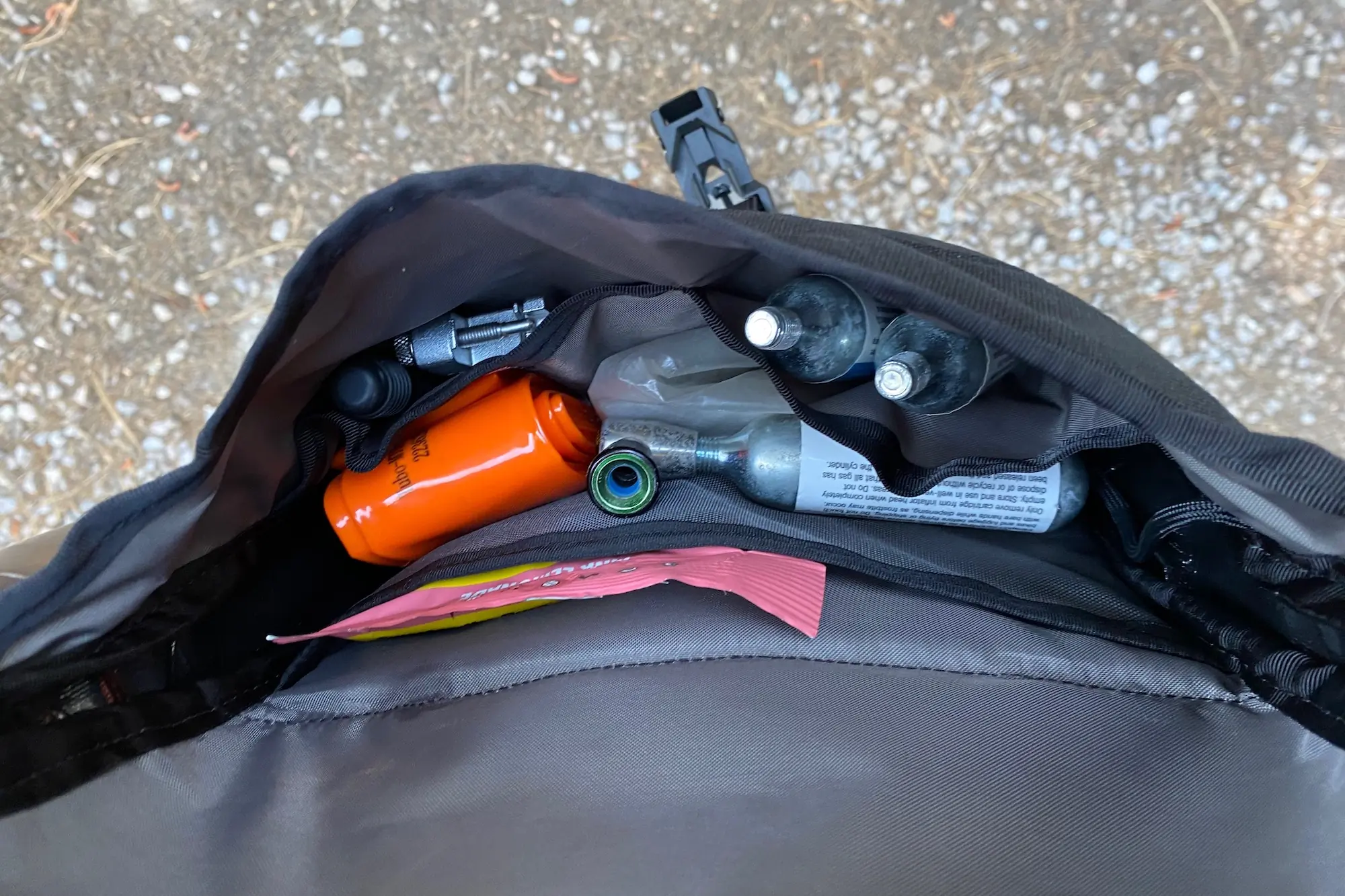 Looking inside the main storage compartment of the High Above Venture mountain bike hip pack
