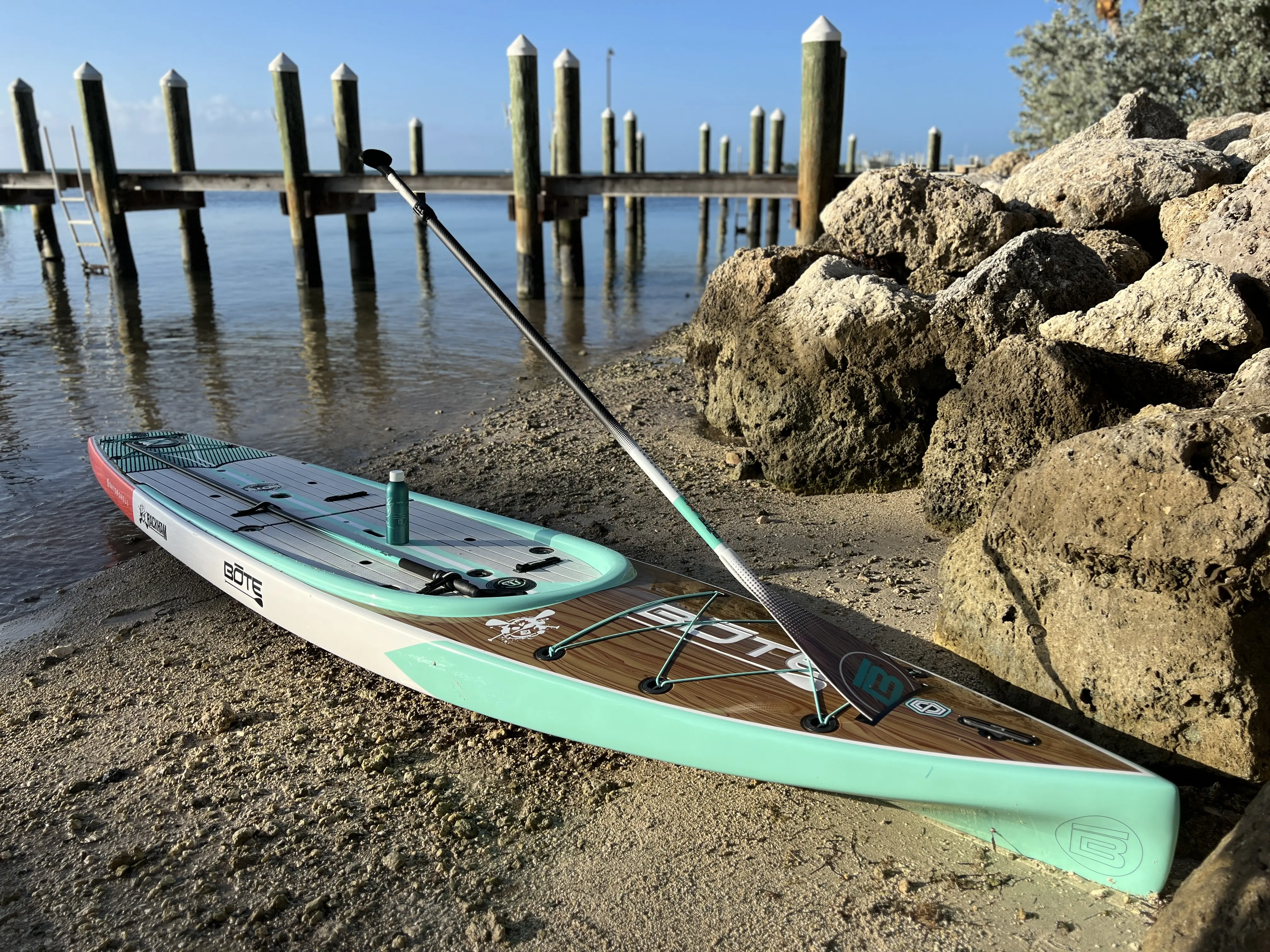 Some BOTE SUP models have a paddle sheath to hold your paddle while you fish or need your hands for the kids; (photo/Morgan Tilton)