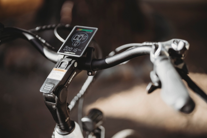 The color display screen on the Lectric XPress 750 electric commuter bike