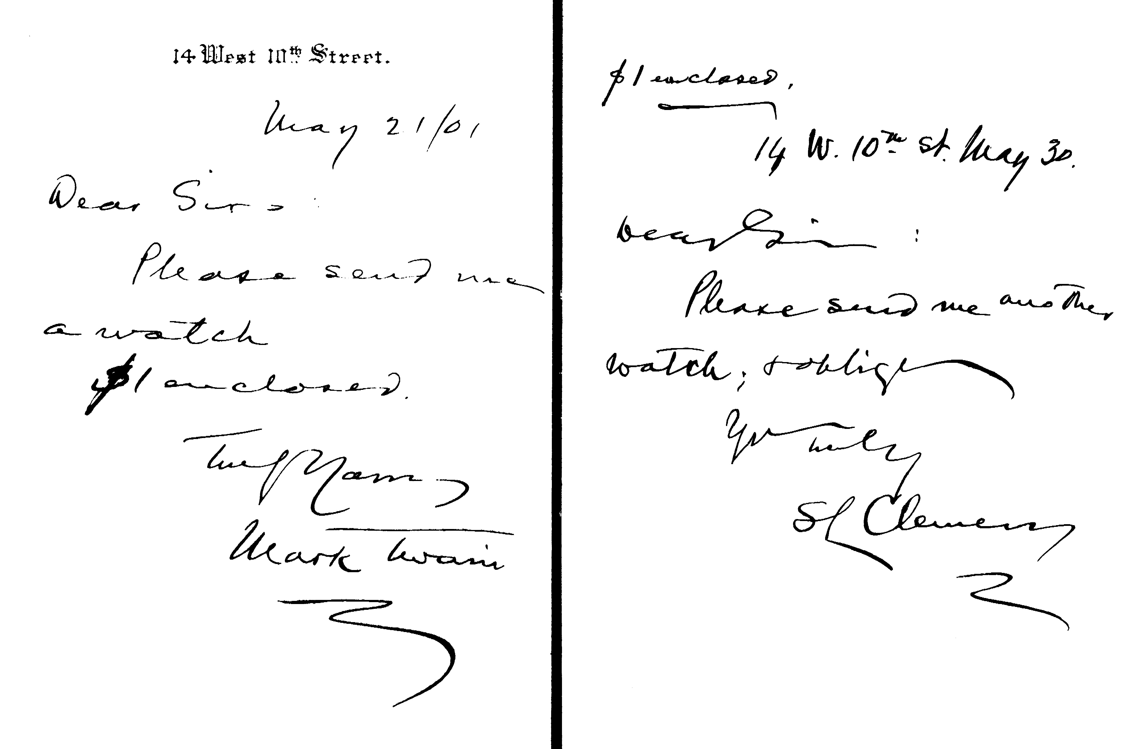 mark twain letter to timex one dollar watch