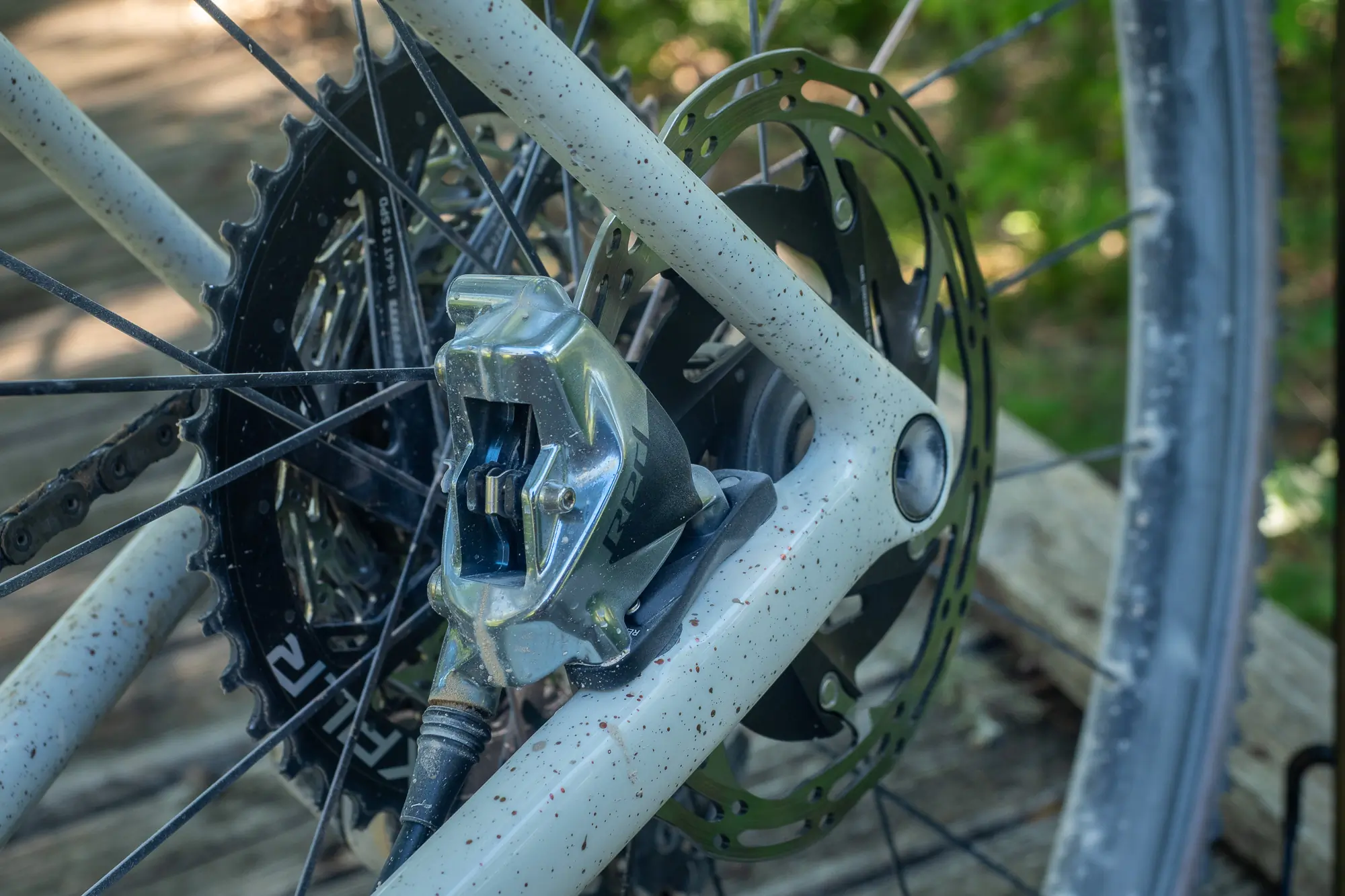 SRAM Red XPLR eTap AXS rear brake caliper and disc