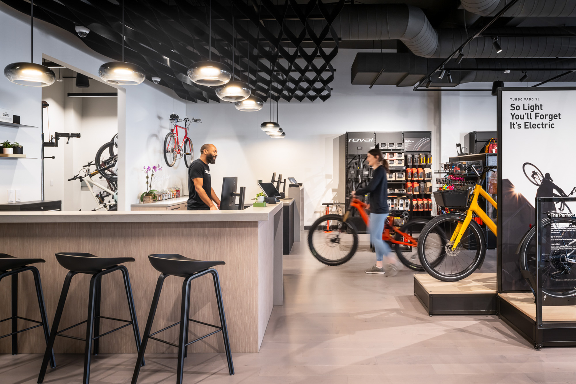 Specialized retail bicycle store interior