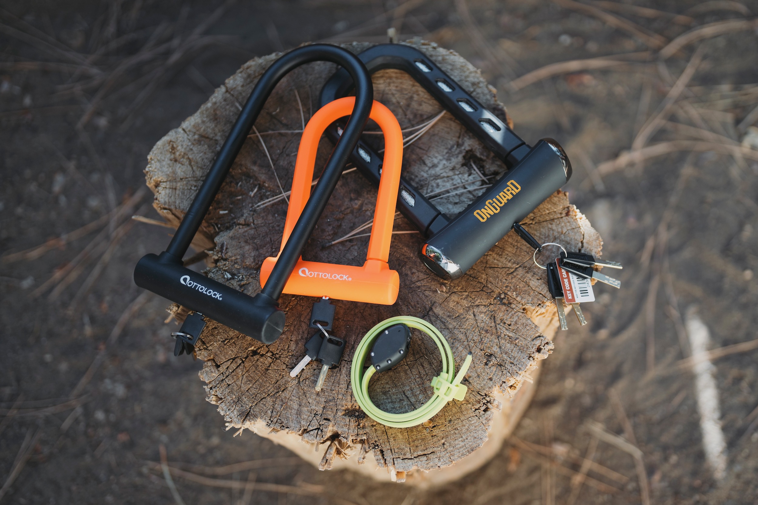group shot of several bike locks