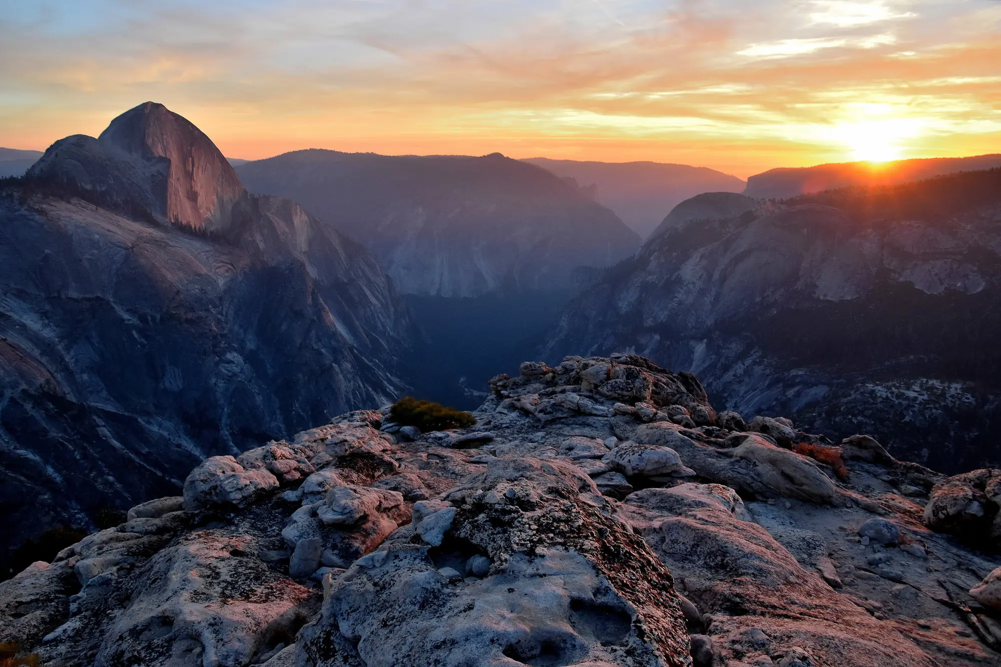 Sunset on Half Dome from the summit of Mount Watkins, Yosemite