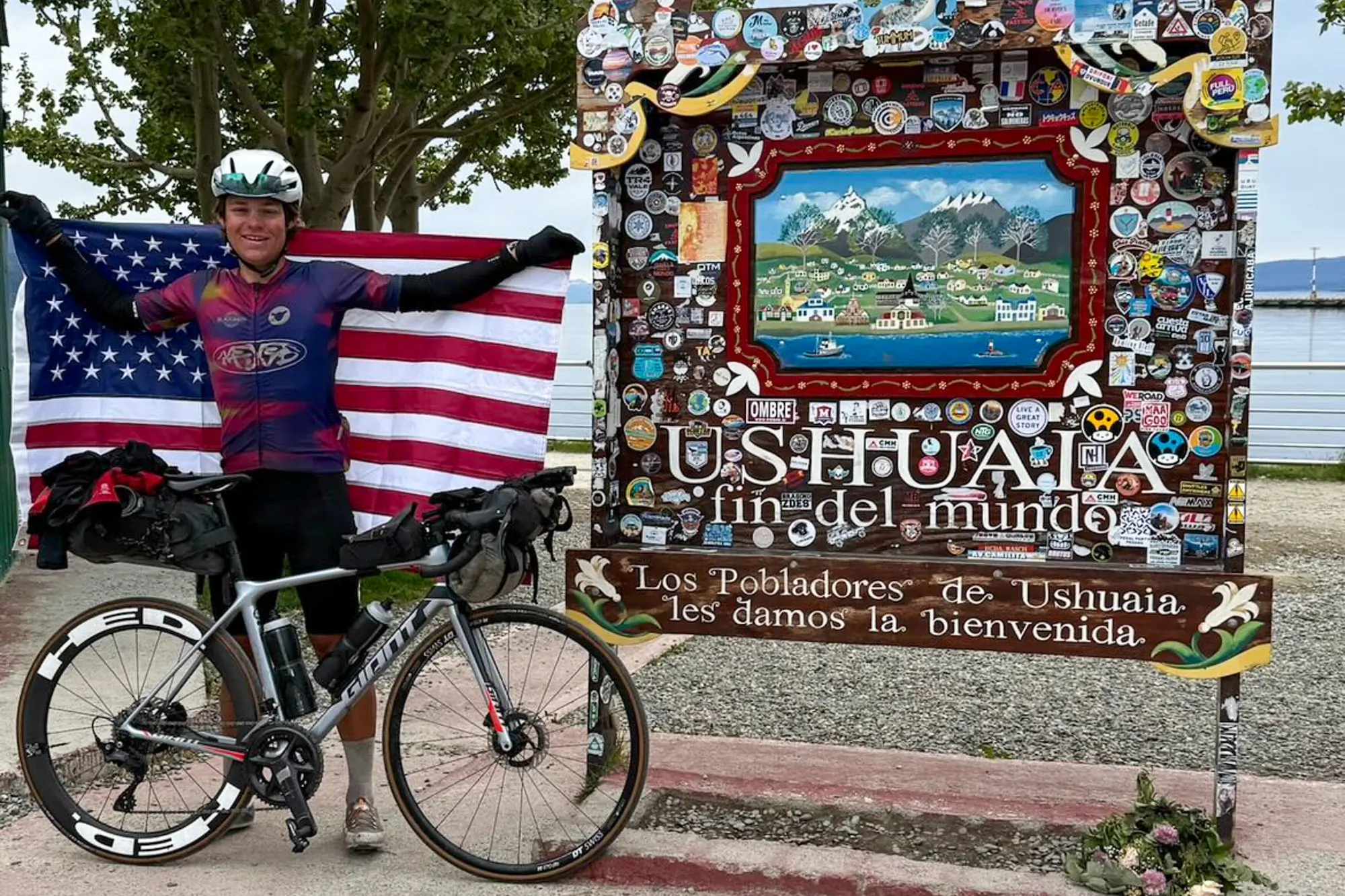 Bond Almand at the end of his Pan-American Highway record-breaking ride