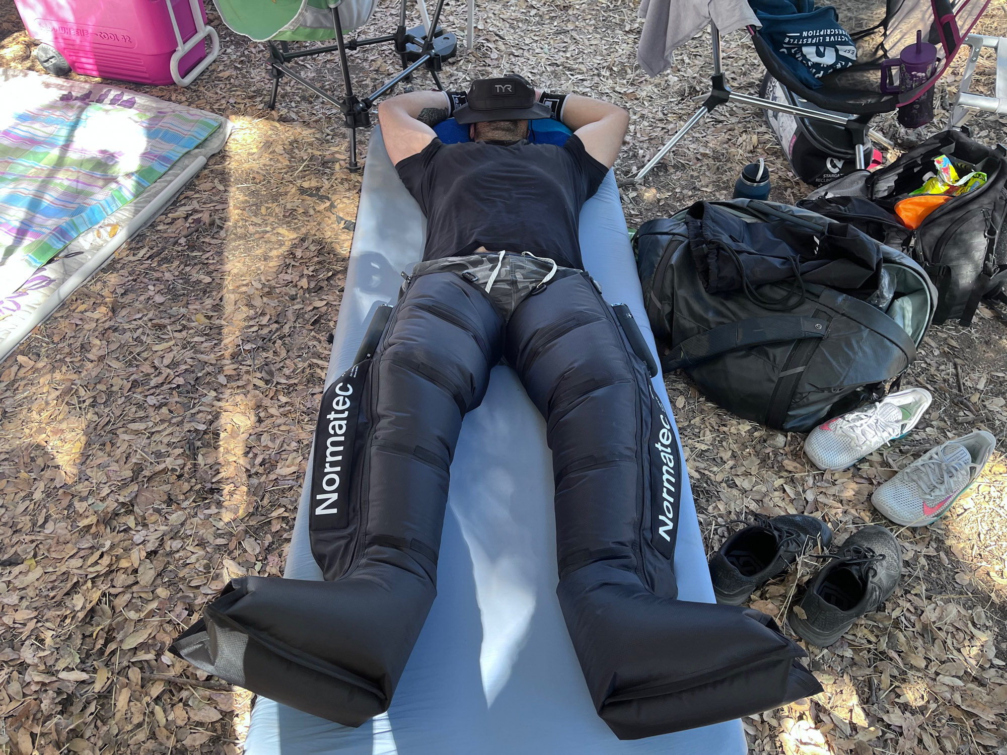 Billy Brown in Hyperice Normatec Elite Compression Boots