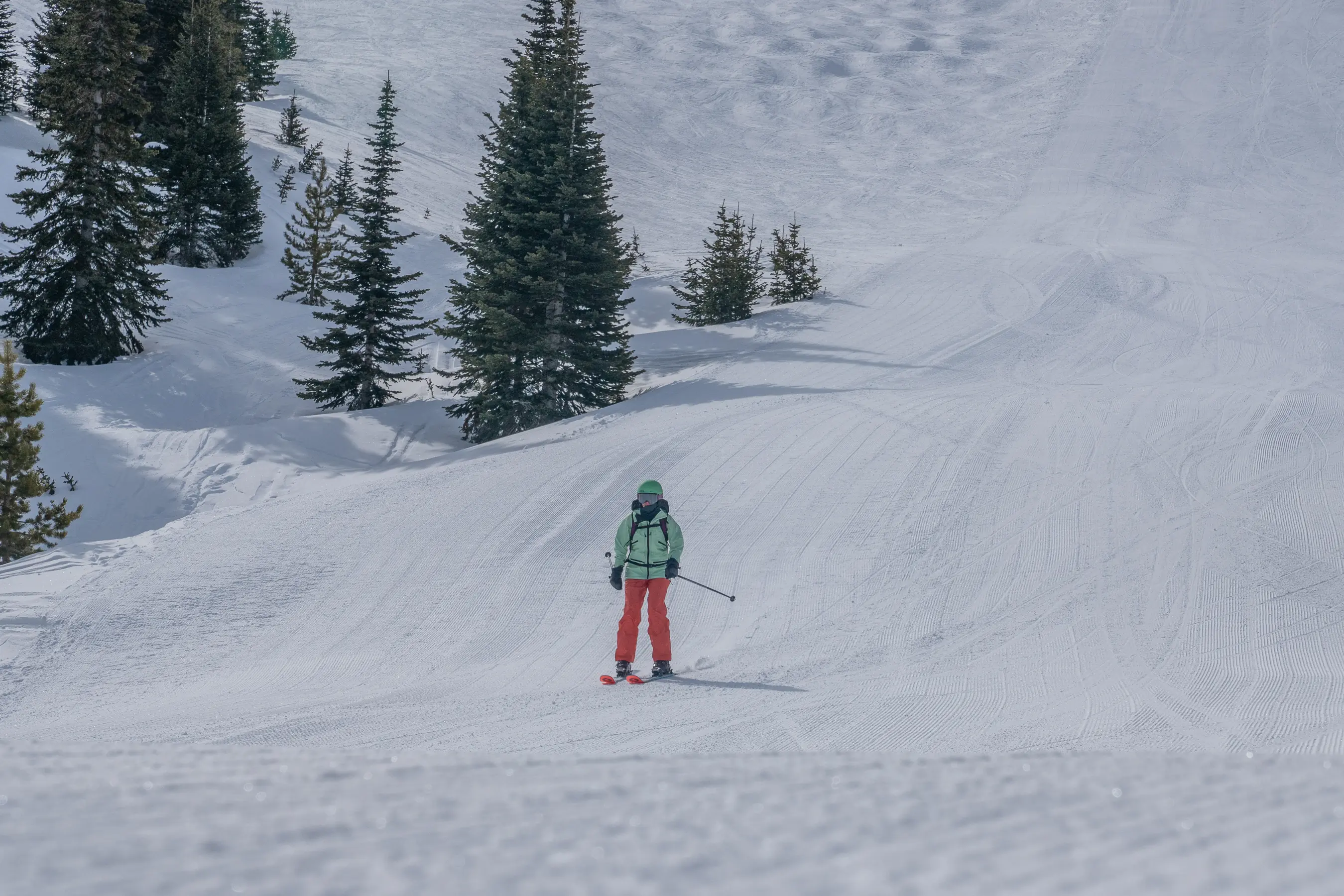 Taking a cruiser on the green groomers while testing skis; (photo/Eric Phillips)