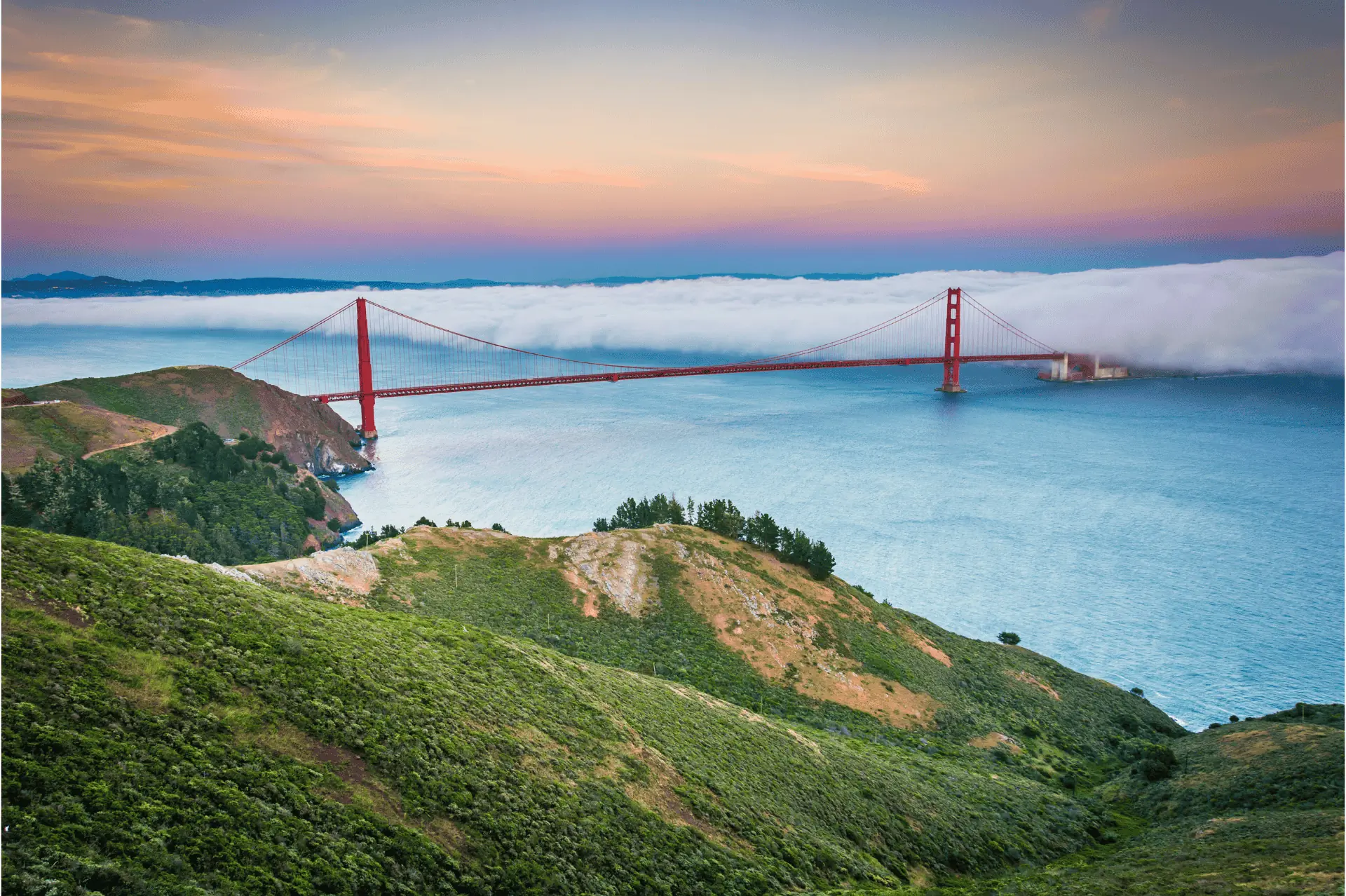 View of the Golden Gate Bridge from Hawk Hill in the Marin Headlands