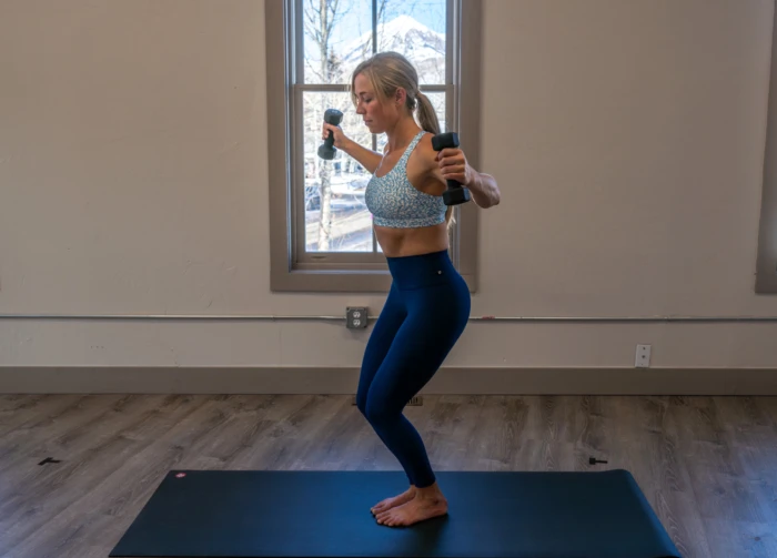 Senior Editor Morgan Tilton testing women's leggings at CB Power Yoga; (photo/Constance Mahoney)