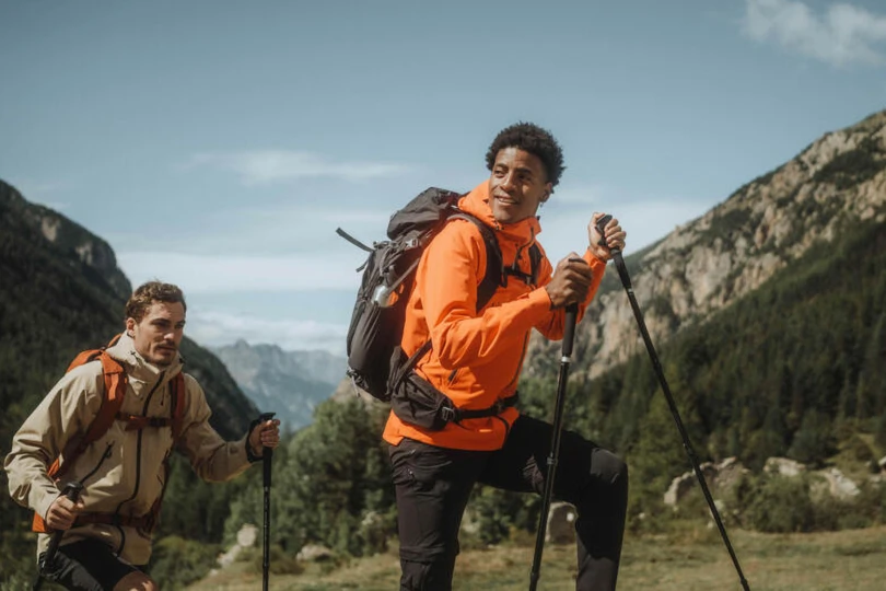 two men hiking in mountains