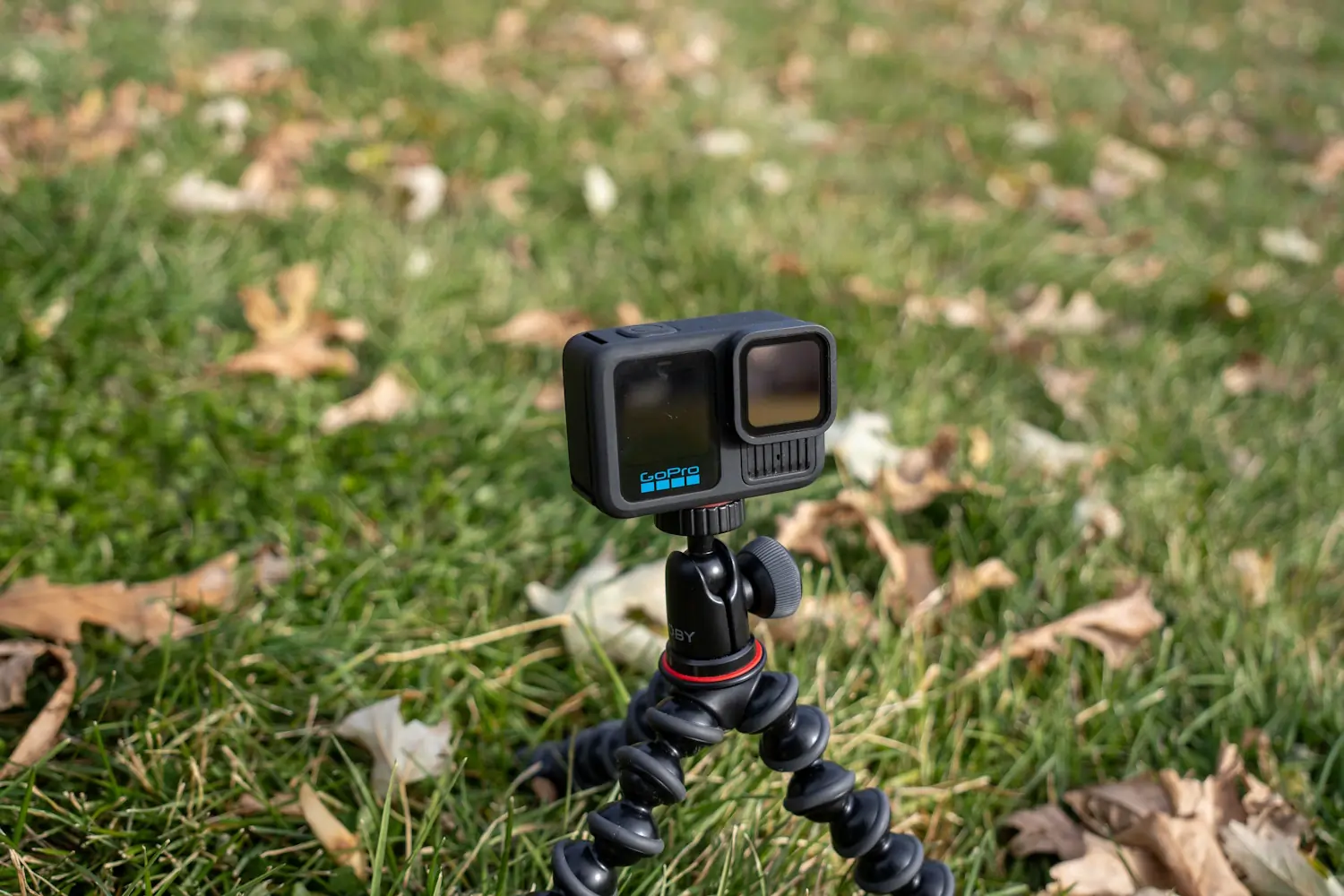 A GoPro camera mounted on a flexible tripod